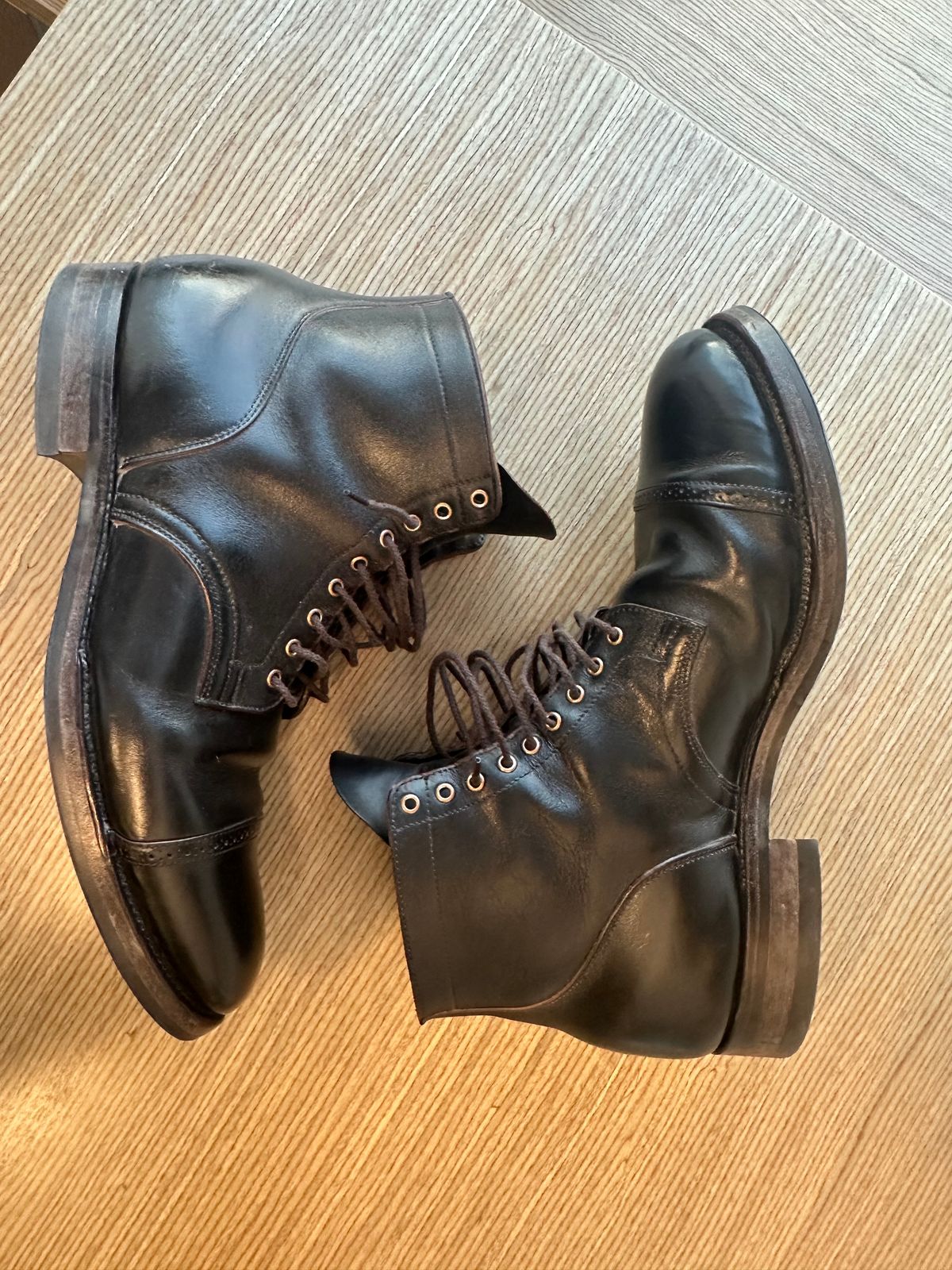 Photo by Huntsman on March 2, 2026 of the Viberg Service Boot BCT in Horween Black Teacore Double Cordovan Butts.
