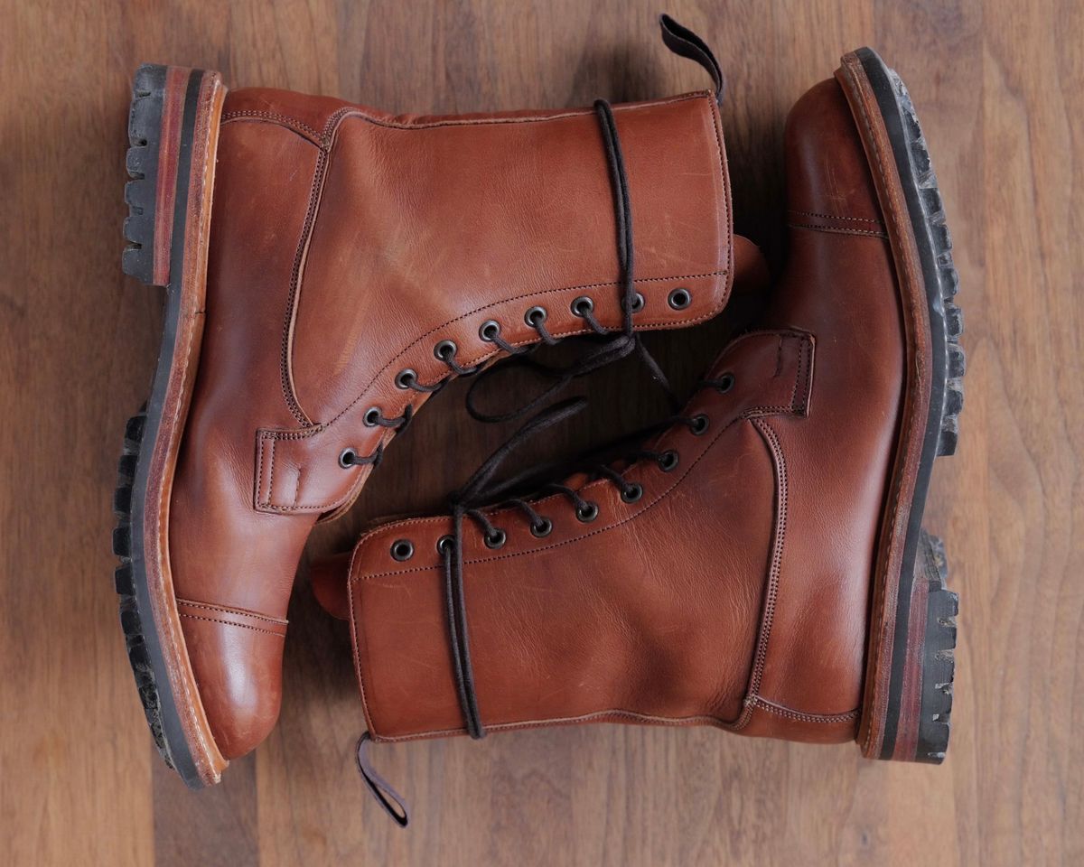 Photo by LydiaWinters on December 5, 2024 of the Tricker's Lucia Super Boot in Tanneries Haas Gold.