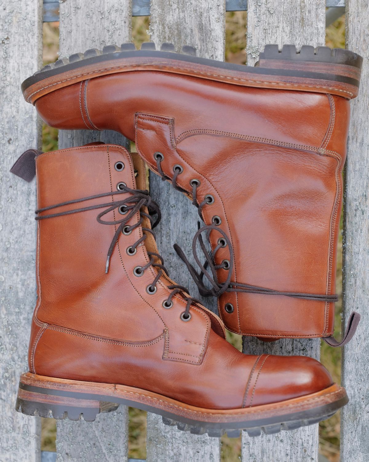 Photo by LydiaWinters on April 2, 2025 of the Tricker's Lucia Super Boot in Tanneries Haas Gold.