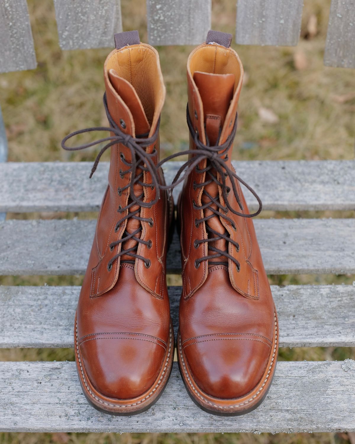 Photo by LydiaWinters on April 2, 2025 of the Tricker's Lucia Super Boot in Tanneries Haas Gold.