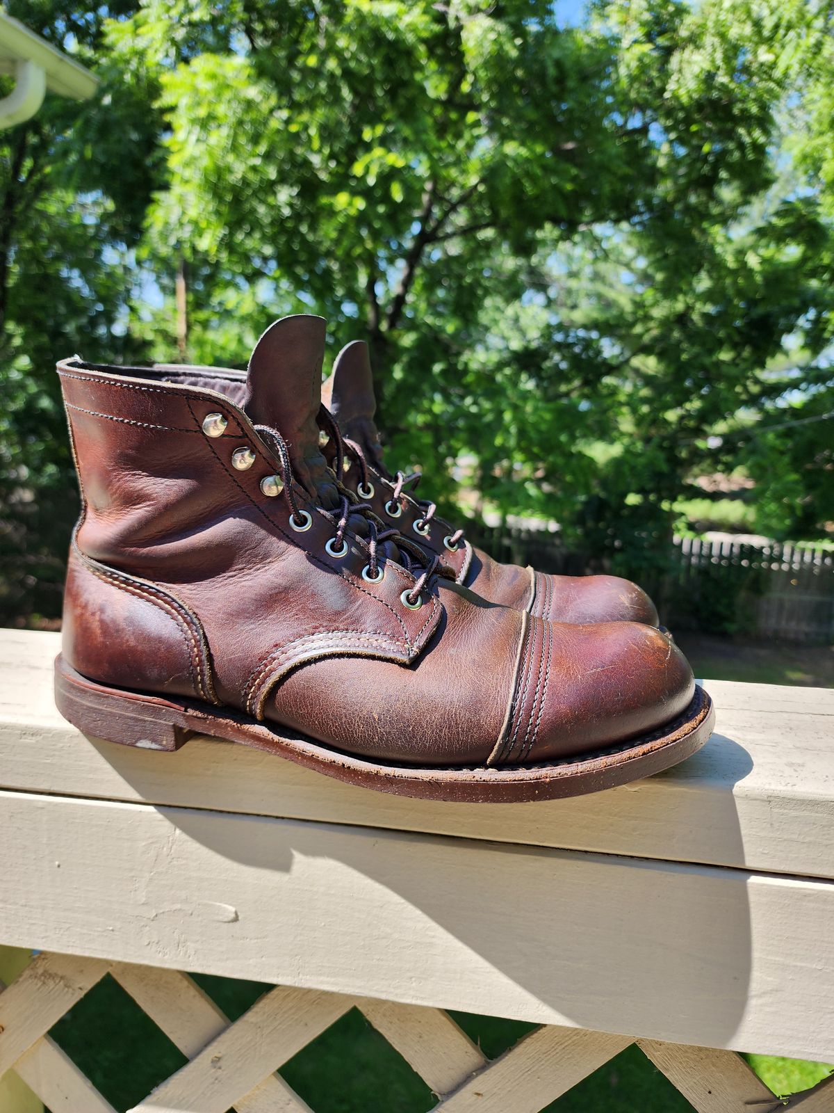 Photo by MaxxBot on June 23, 2025 of the Red Wing Iron Ranger in S.B. Foot Amber Harness.