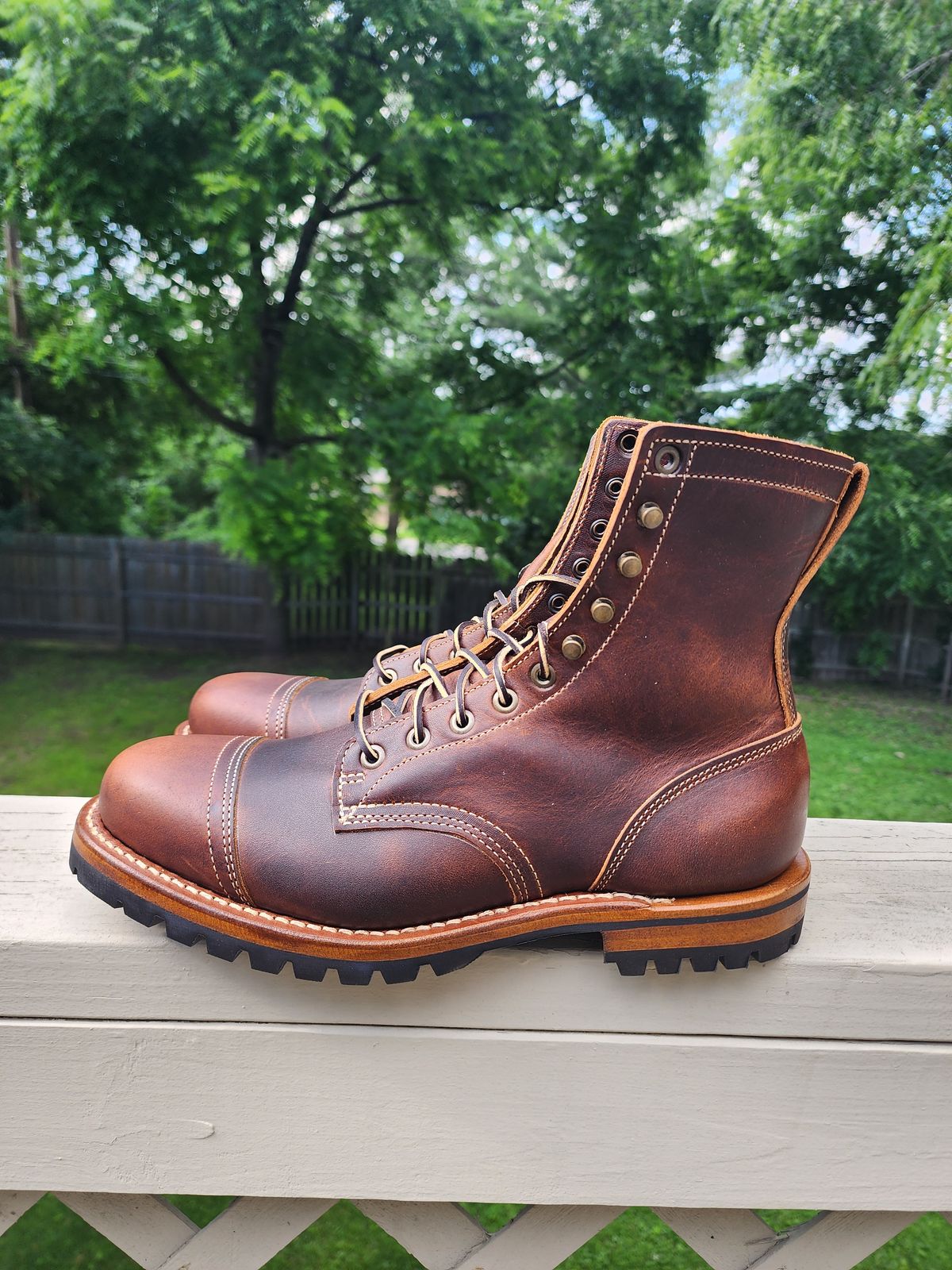 Photo by MaxxBot on June 30, 2025 of the Truman Upland Boot in Tobacco Snakebite.