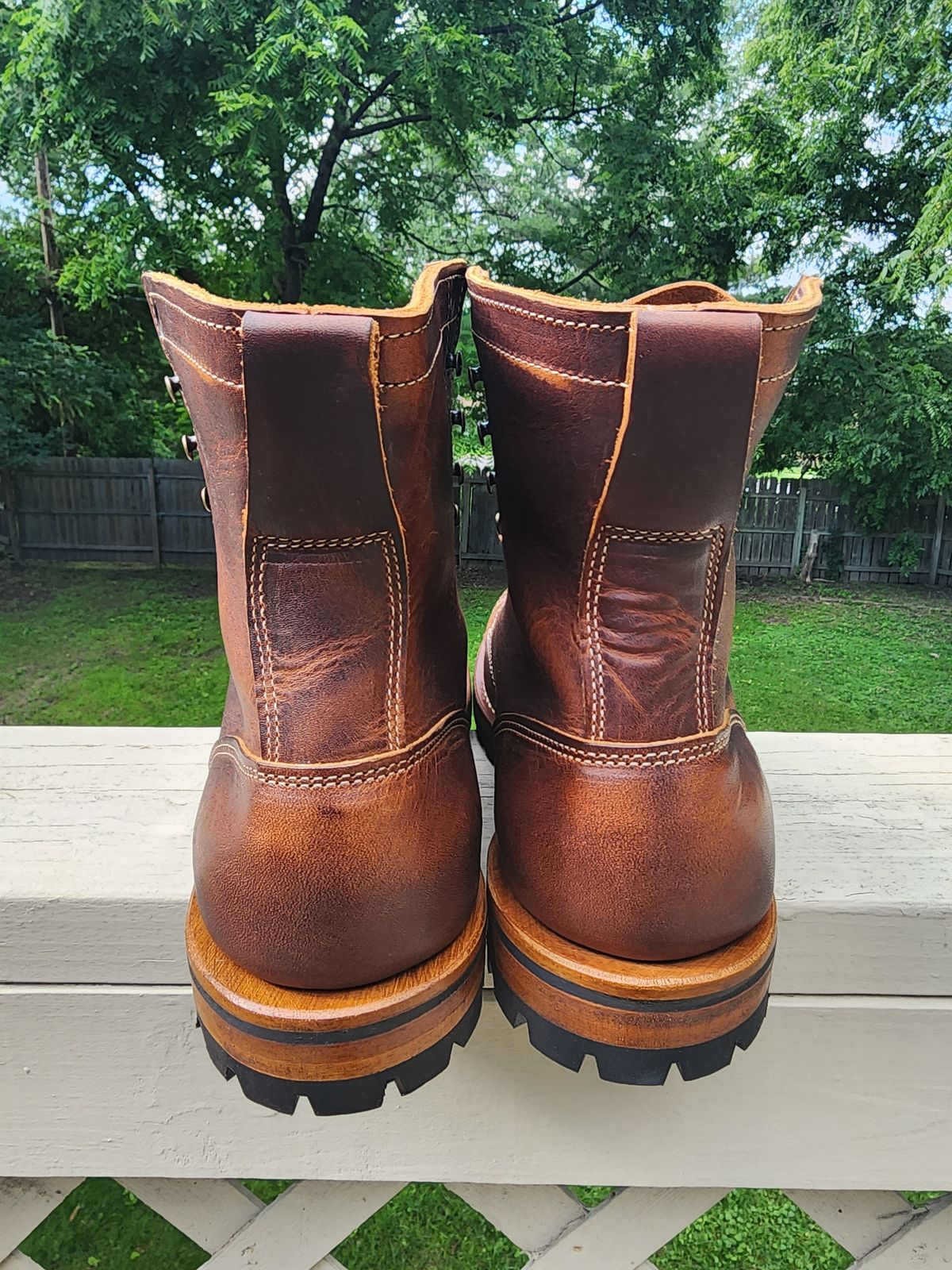 Photo by MaxxBot on June 30, 2025 of the Truman Upland Boot in Tobacco Snakebite.