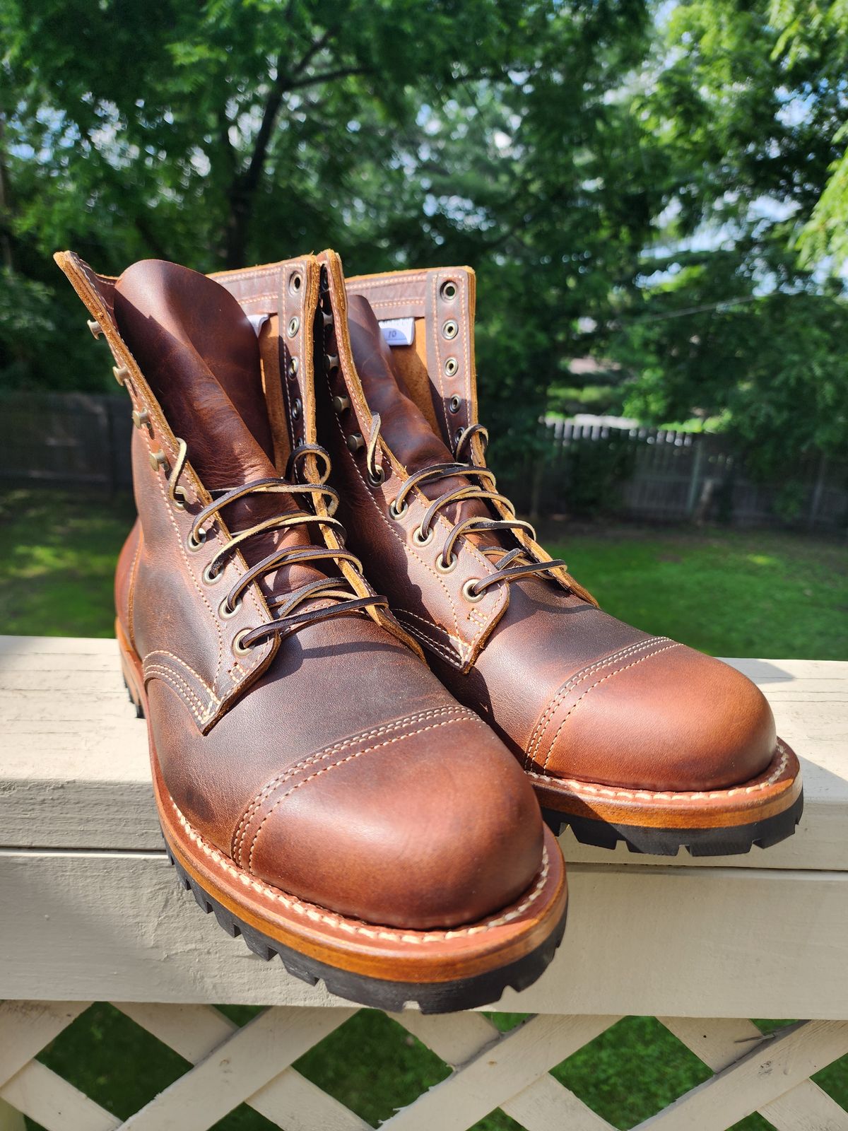 Photo by MaxxBot on June 30, 2025 of the Truman Upland Boot in Tobacco Snakebite.