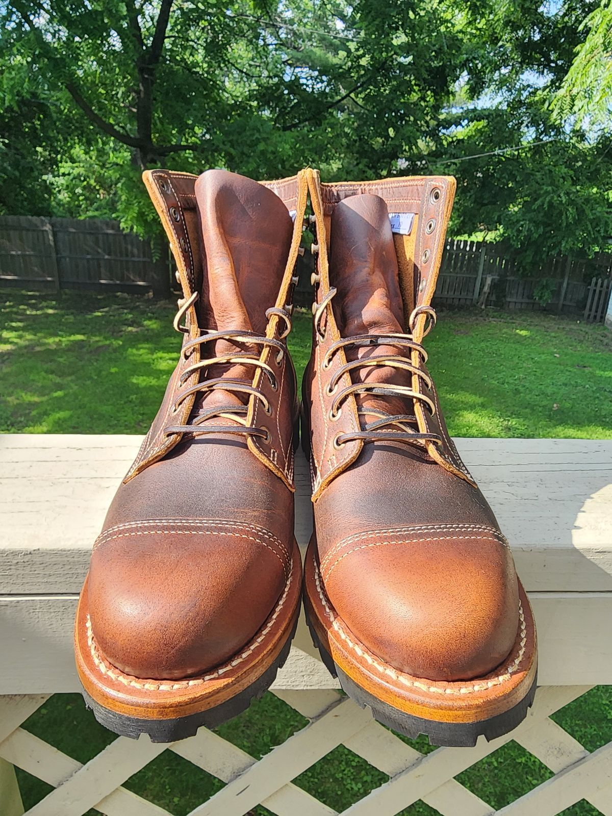 Photo by MaxxBot on June 30, 2025 of the Truman Upland Boot in Tobacco Snakebite.
