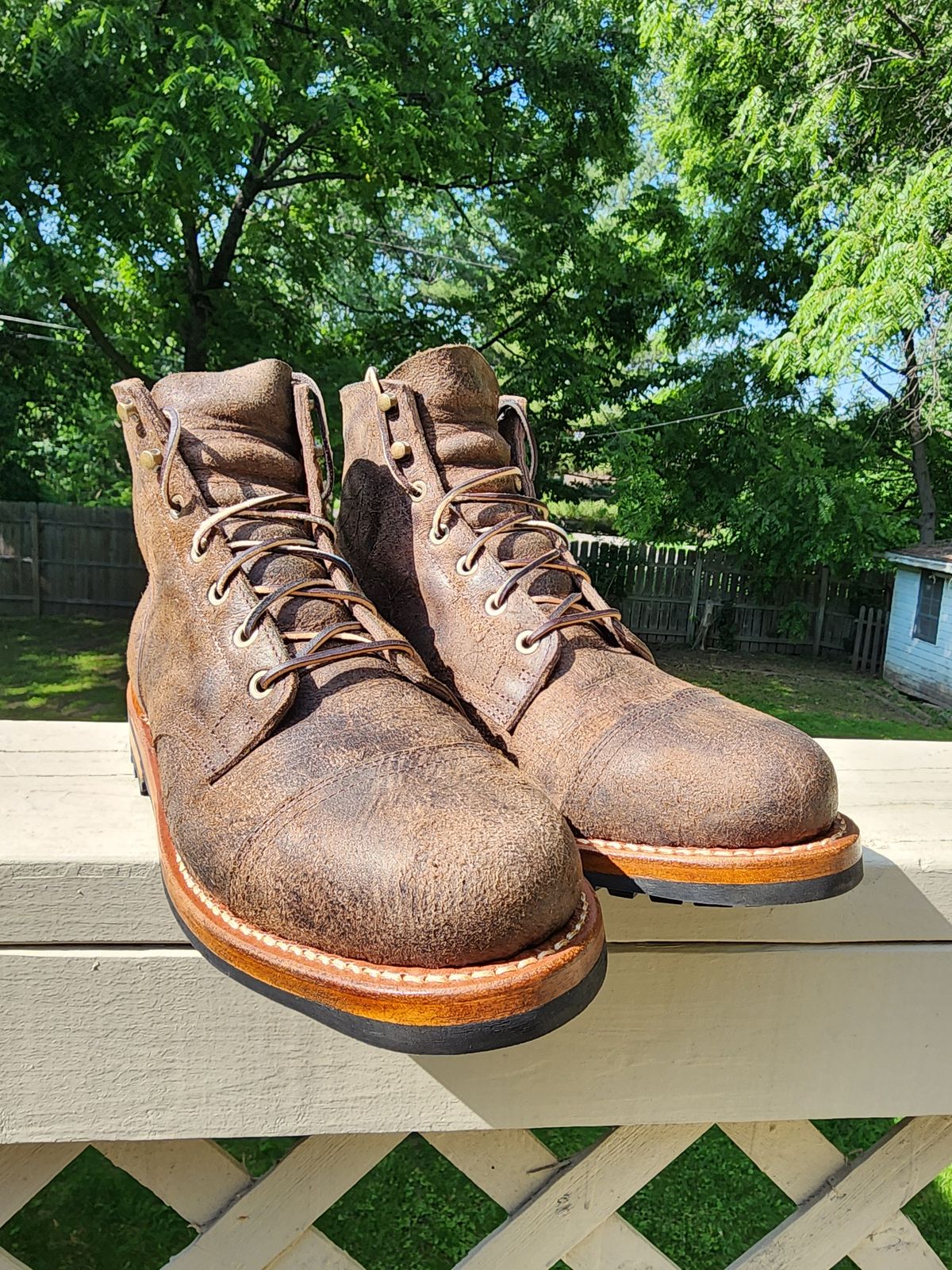 Photo by MaxxBot on June 23, 2025 of the Truman Cap Toe Boot in C.F. Stead Stone Rambler.