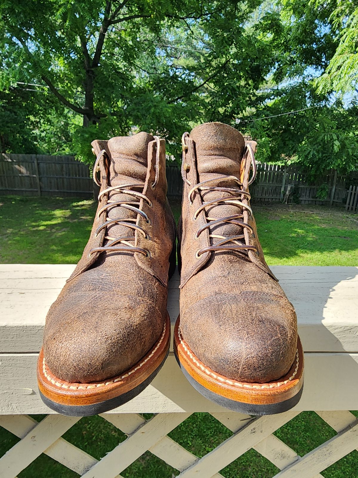 Photo by MaxxBot on June 23, 2025 of the Truman Cap Toe Boot in C.F. Stead Stone Rambler.