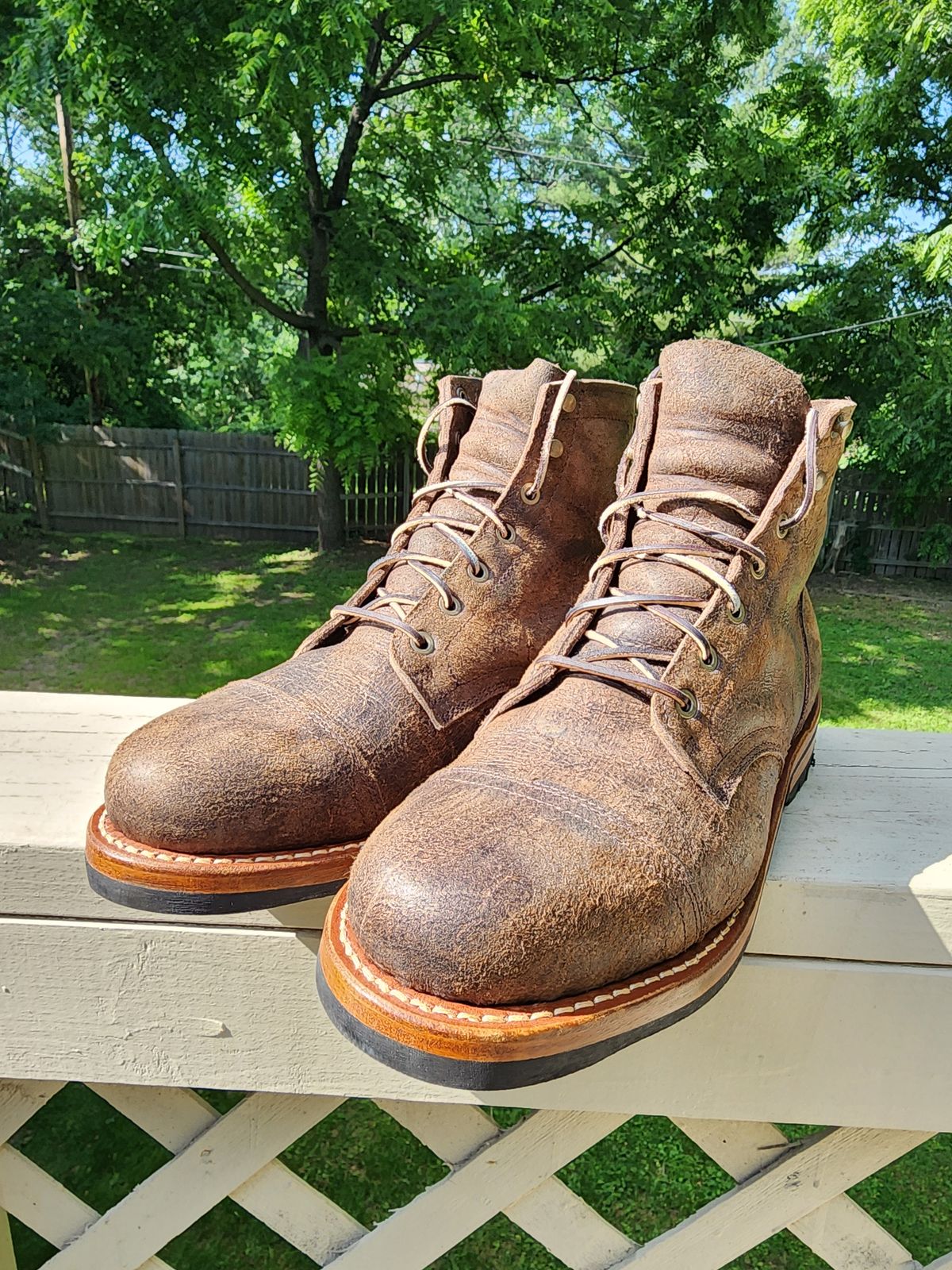 Photo by MaxxBot on June 23, 2025 of the Truman Cap Toe Boot in C.F. Stead Stone Rambler.
