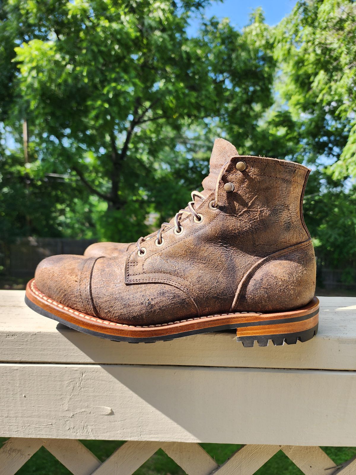 Photo by MaxxBot on June 23, 2025 of the Truman Cap Toe Boot in C.F. Stead Stone Rambler.