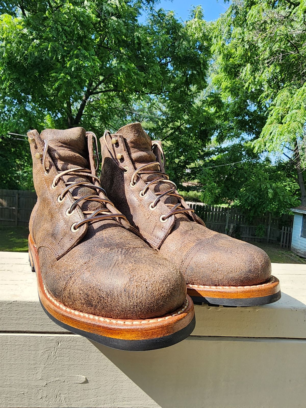 Photo by MaxxBot on June 23, 2025 of the Truman Cap Toe Boot in C.F. Stead Stone Rambler.