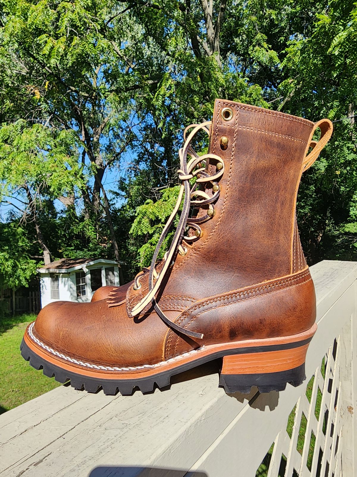 Photo by MaxxBot on August 30, 2025 of the Nicks BuilderPro in Horween Orange Predator.