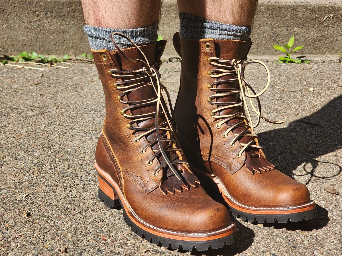 Photo by MaxxBot on August 30, 2025 of the Nicks BuilderPro in Horween Orange Predator.