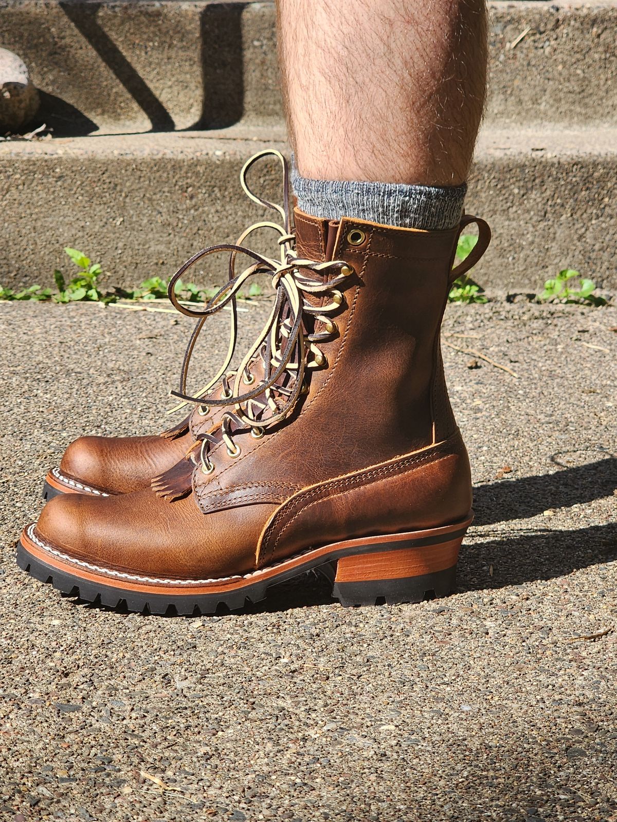 Photo by MaxxBot on August 30, 2025 of the Nicks BuilderPro in Horween Orange Predator.