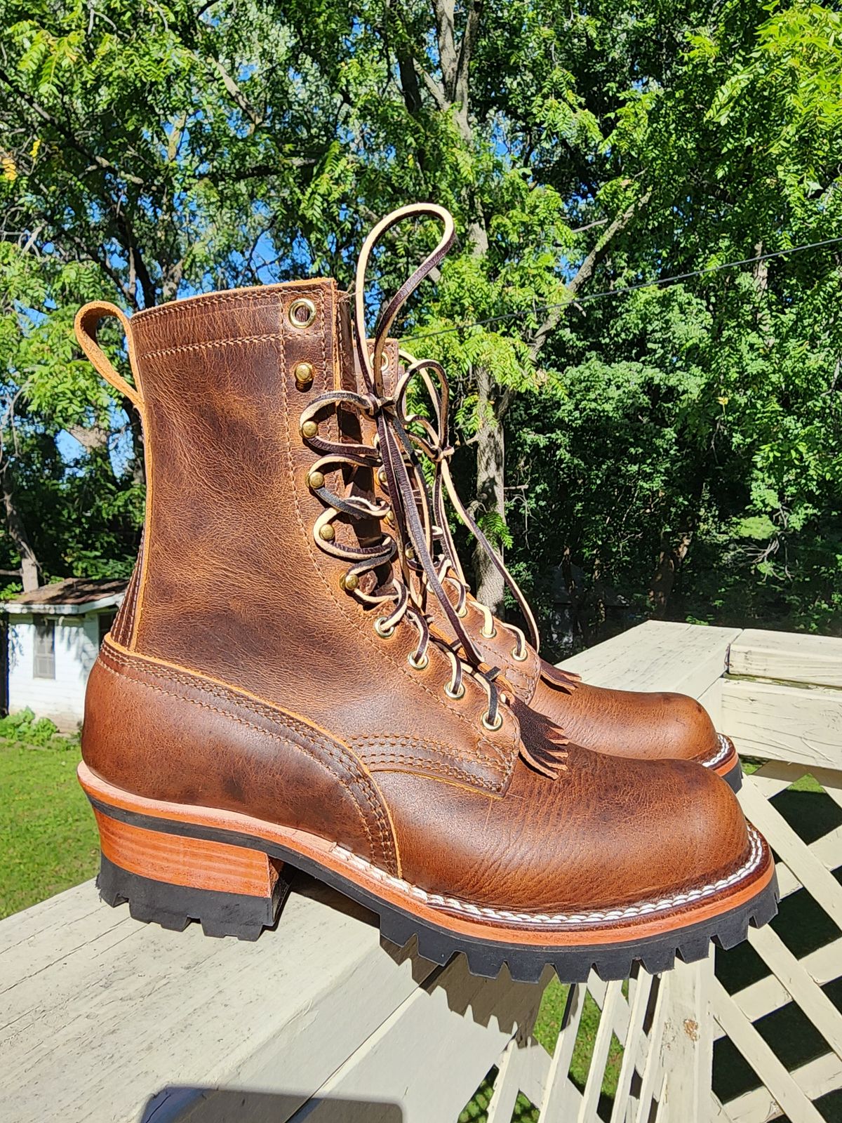 Photo by MaxxBot on August 30, 2025 of the Nicks BuilderPro in Horween Orange Predator.