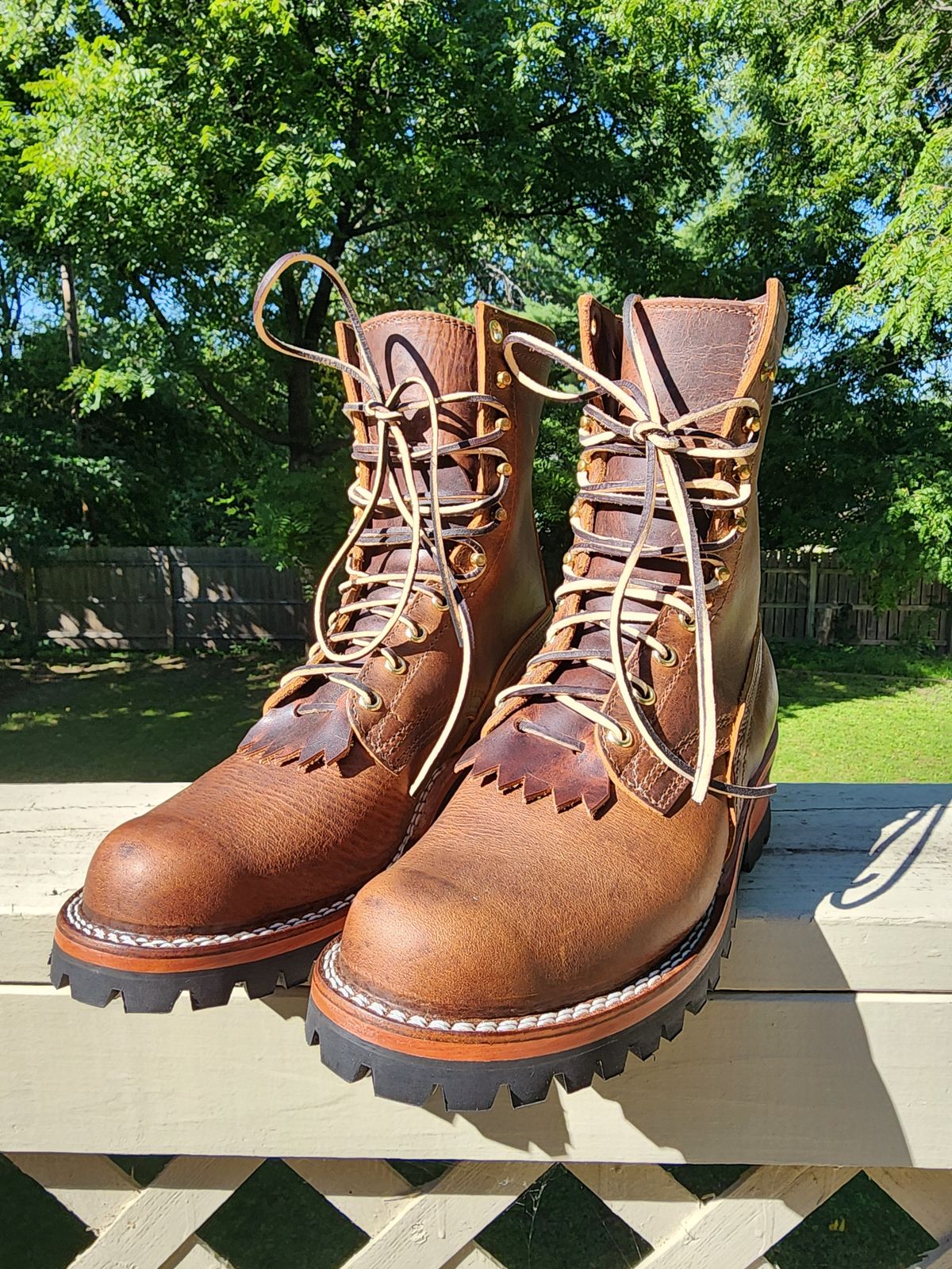 Photo by MaxxBot on August 30, 2025 of the Nicks BuilderPro in Horween Orange Predator.