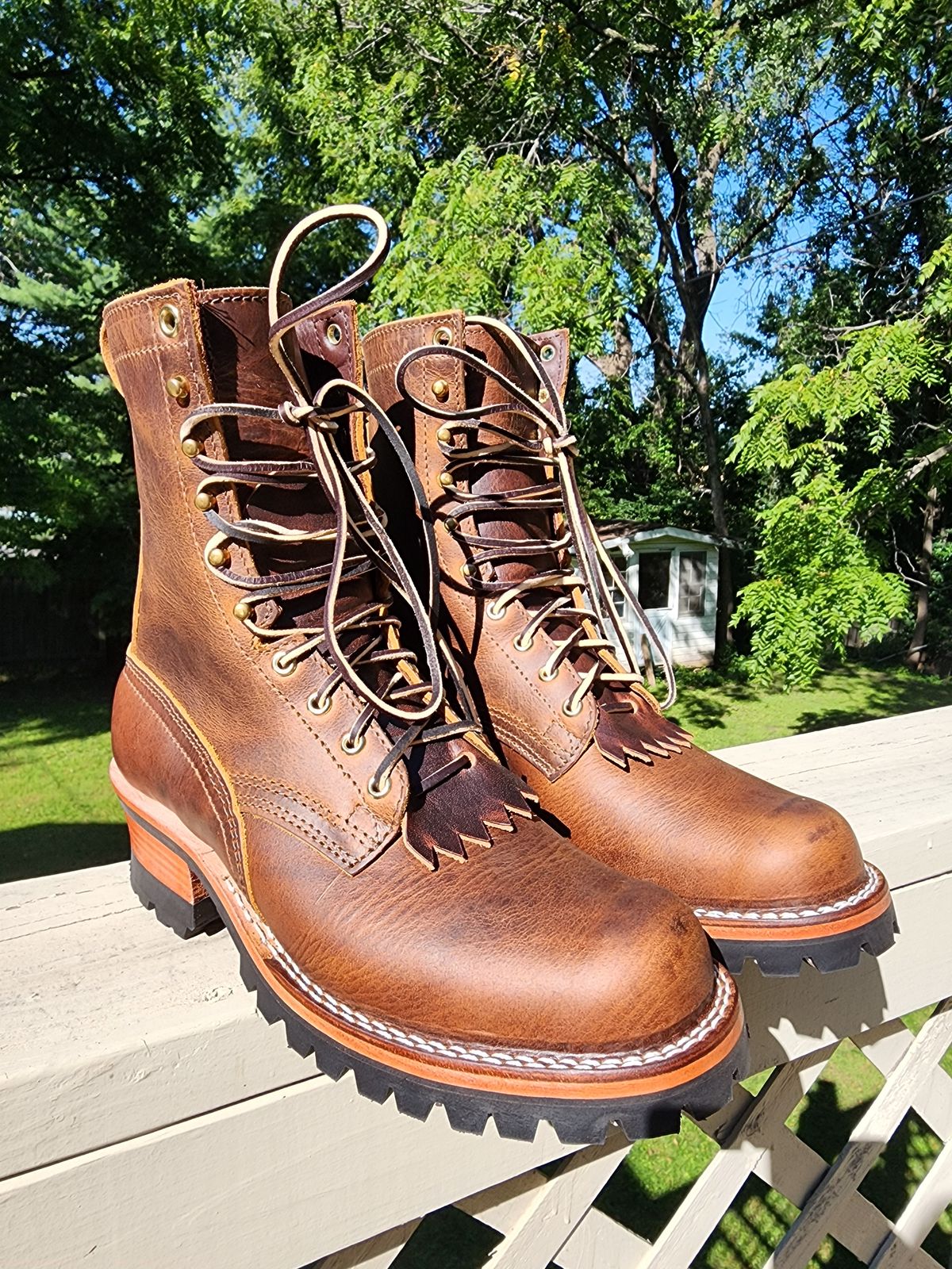 Photo by MaxxBot on August 30, 2025 of the Nicks BuilderPro in Horween Orange Predator.