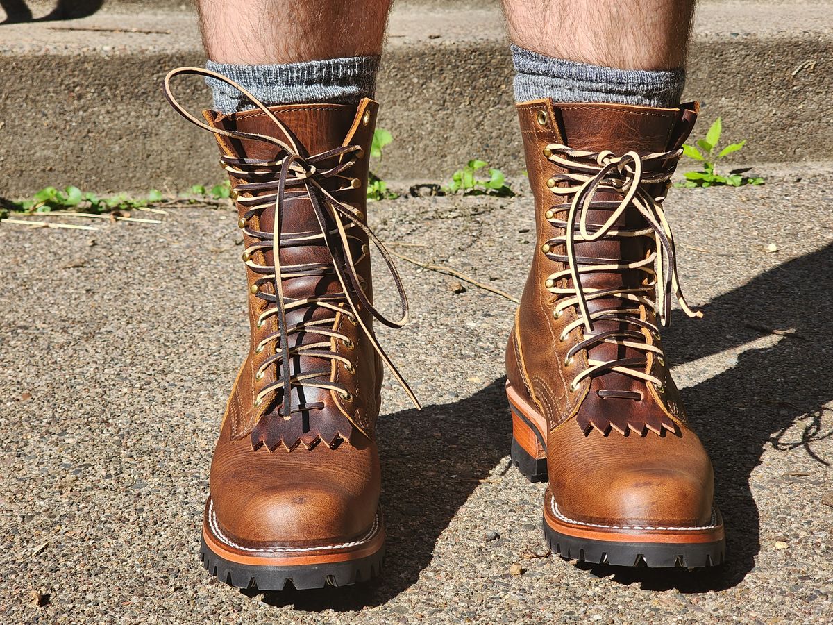 Photo by MaxxBot on August 30, 2025 of the Nicks BuilderPro in Horween Orange Predator.