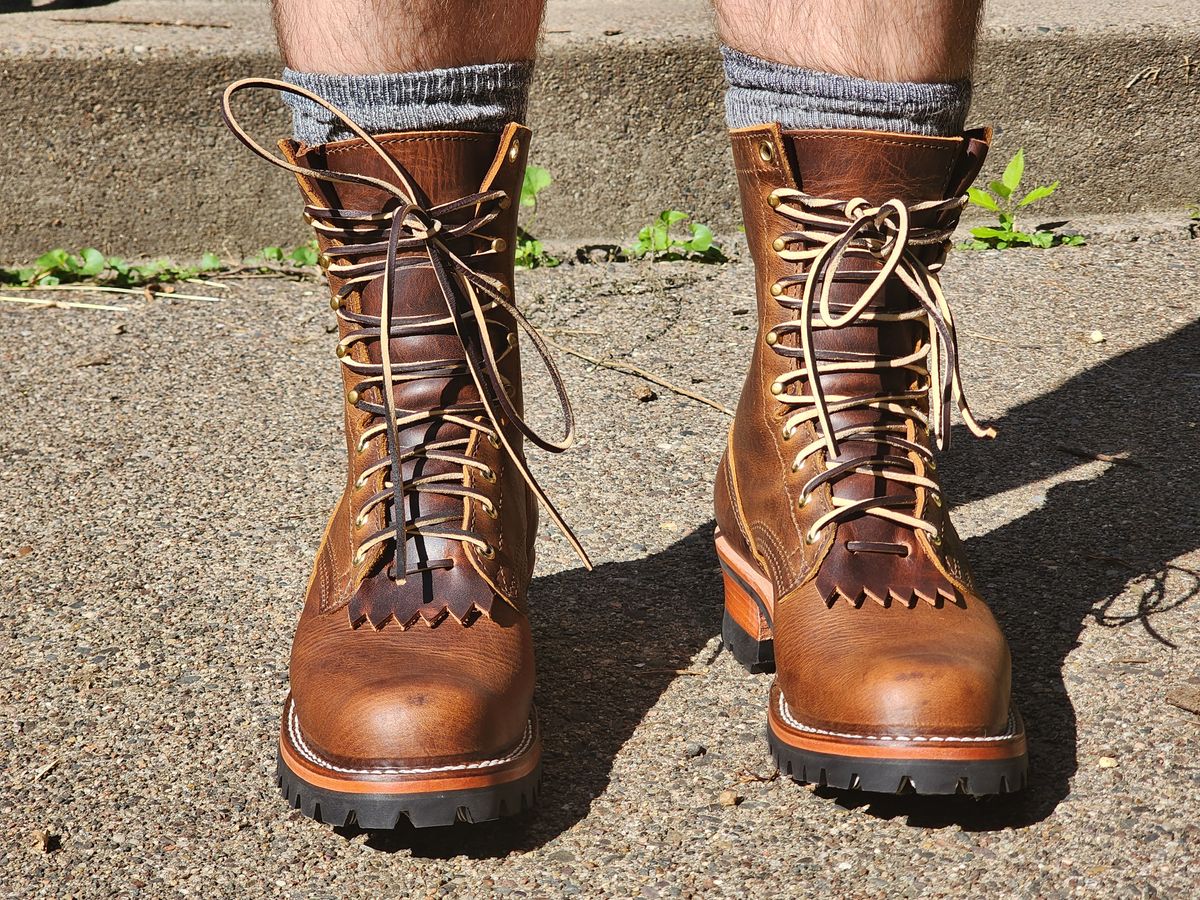 Photo by MaxxBot on August 30, 2025 of the Nicks BuilderPro in Horween Orange Predator.
