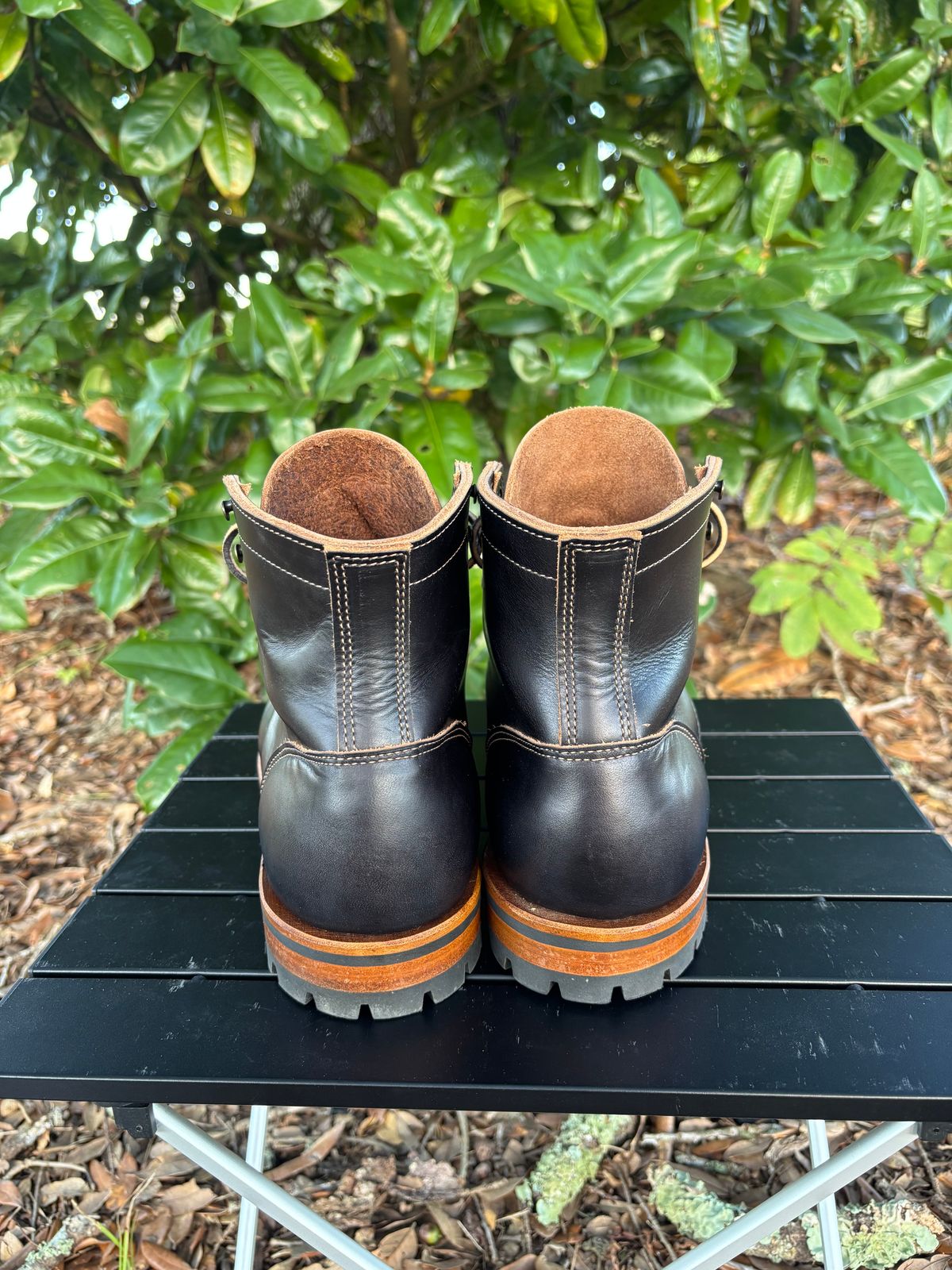 Photo by Nelms on October 2, 2025 of the Truman Plain Toe Boot in Seidel Charcoal Double Shot.
