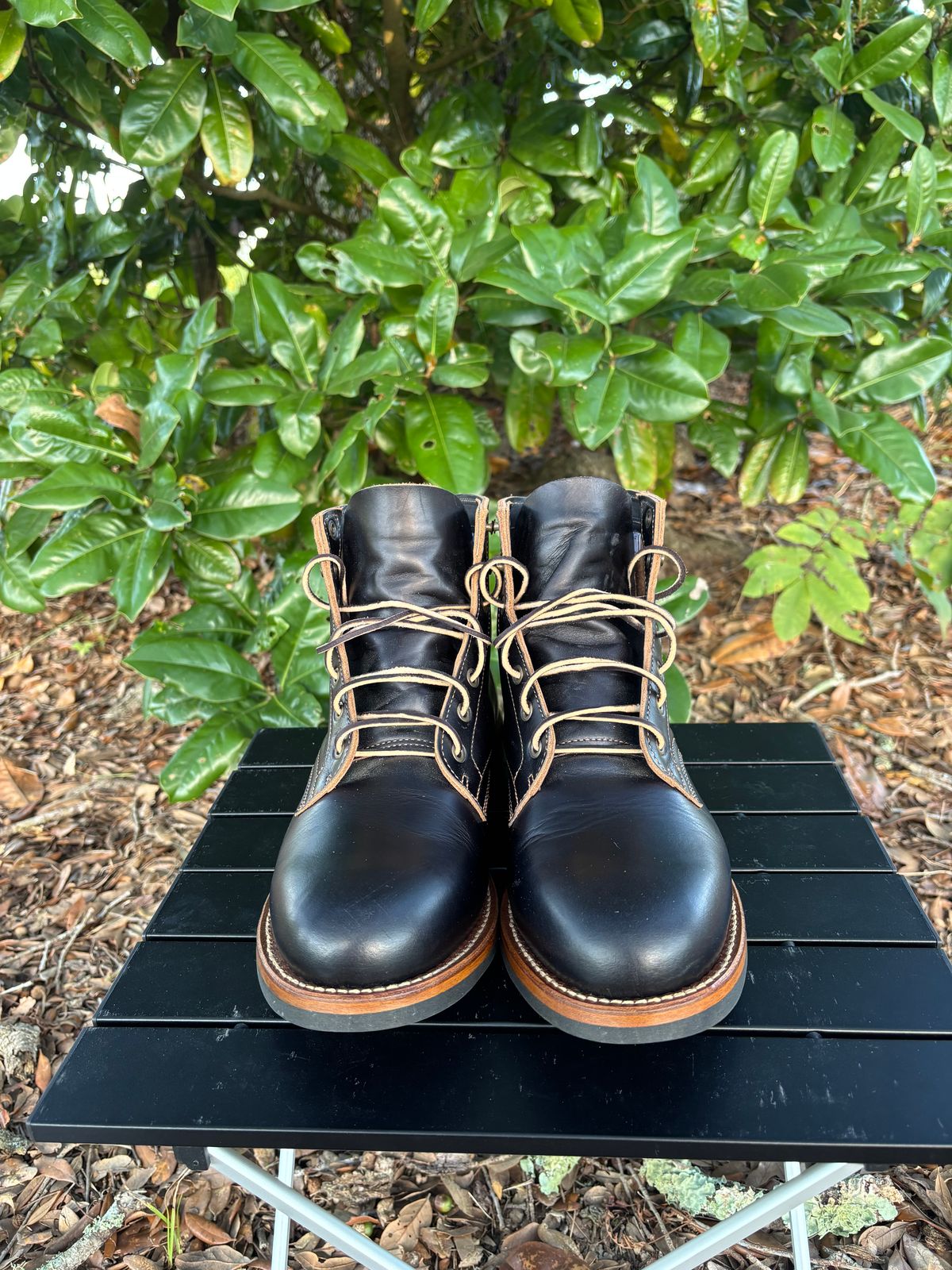 Photo by Nelms on October 2, 2025 of the Truman Plain Toe Boot in Seidel Charcoal Double Shot.