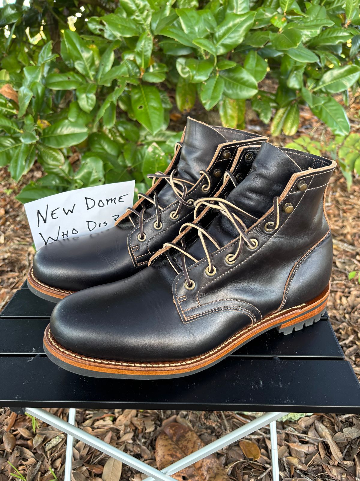 Photo by Nelms on October 2, 2025 of the Truman Plain Toe Boot in Seidel Charcoal Double Shot.