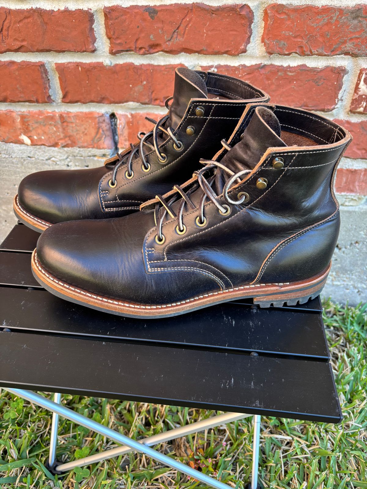 Photo by Nelms on November 3, 2025 of the Truman Plain Toe Boot in Seidel Charcoal Double Shot.