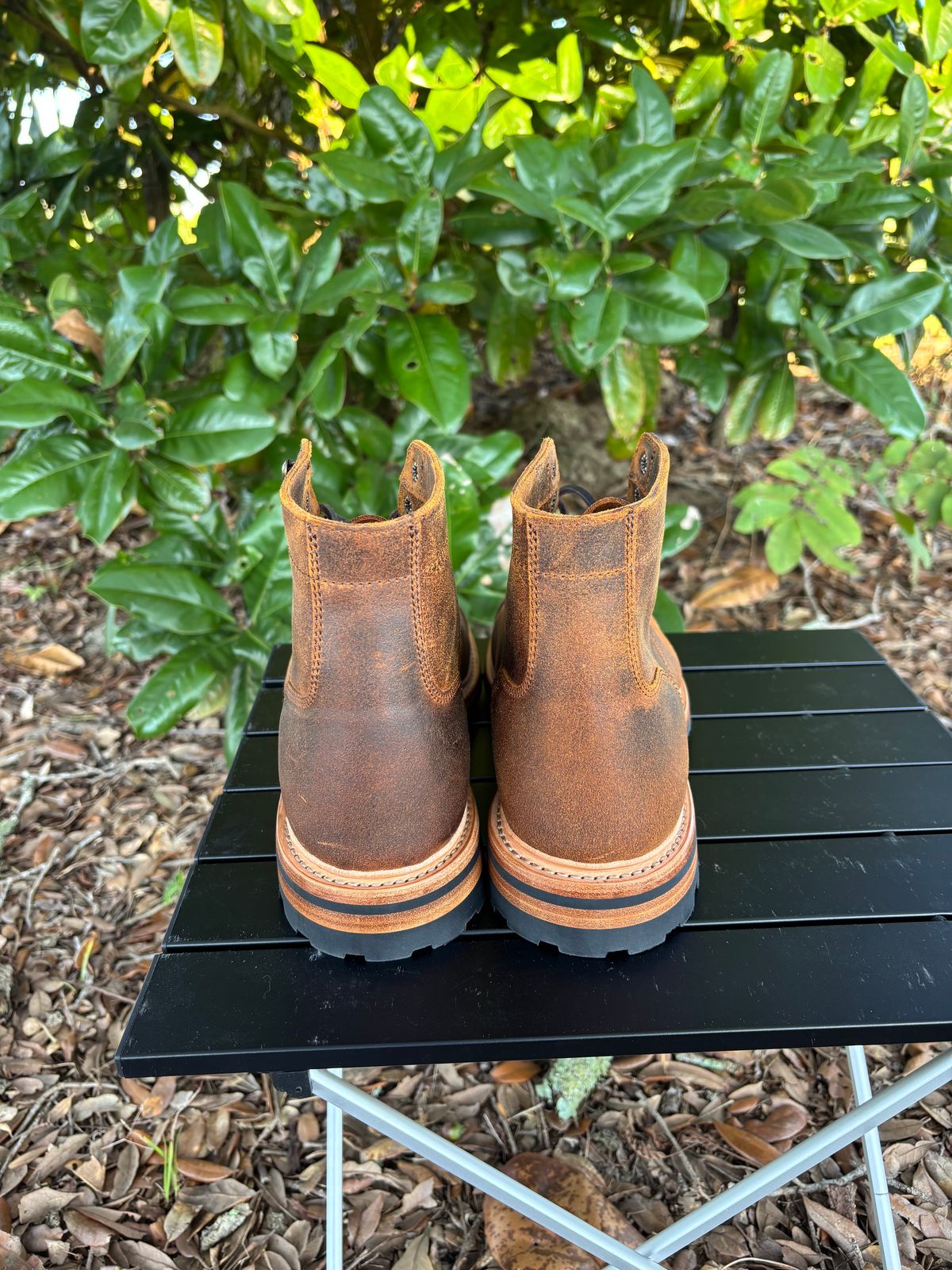 Photo by Nelms on October 1, 2025 of the Parkhurst The Richmond in C.F. Stead Wheatbuck Waxy Commander Suede.