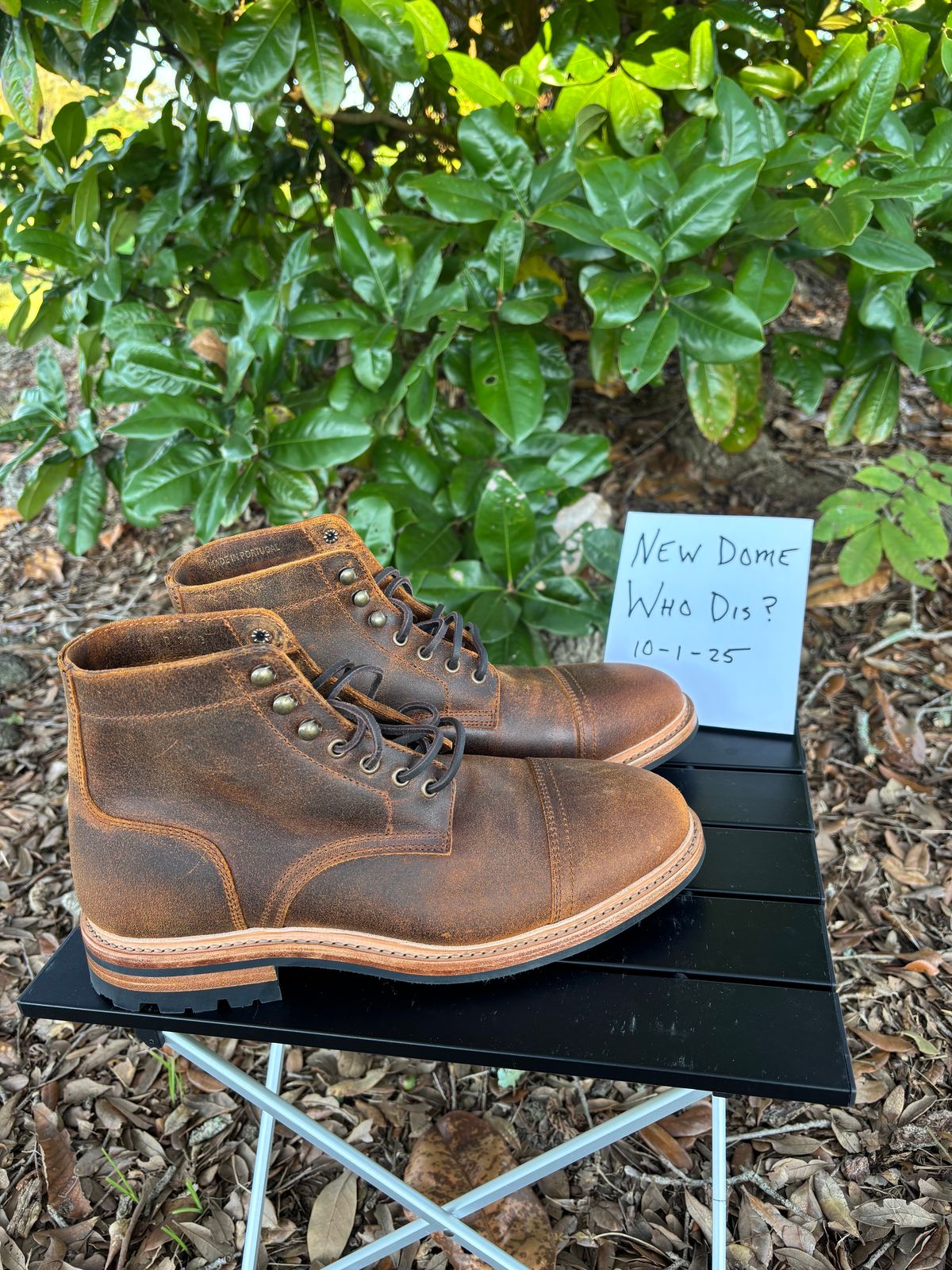 Photo by Nelms on October 1, 2025 of the Parkhurst The Richmond in C.F. Stead Wheatbuck Waxy Commander Suede.