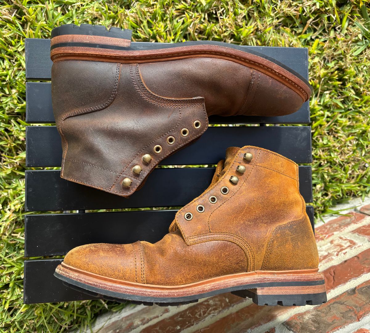 Photo by Nelms on December 2, 2025 of the Parkhurst The Richmond in C.F. Stead Wheatbuck Waxy Commander Suede.