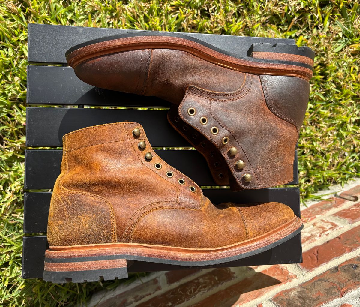 Photo by Nelms on December 2, 2025 of the Parkhurst The Richmond in C.F. Stead Wheatbuck Waxy Commander Suede.