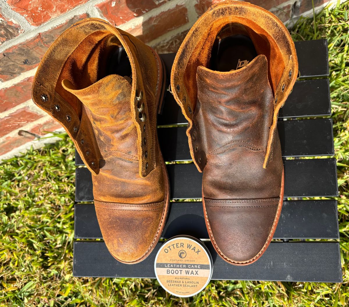 Photo by Nelms on December 2, 2025 of the Parkhurst The Richmond in C.F. Stead Wheatbuck Waxy Commander Suede.