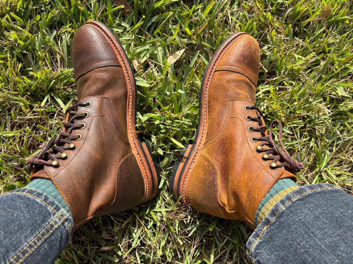 Photo by Nelms on December 3, 2025 of the Parkhurst The Richmond in C.F. Stead Wheatbuck Waxy Commander Suede.