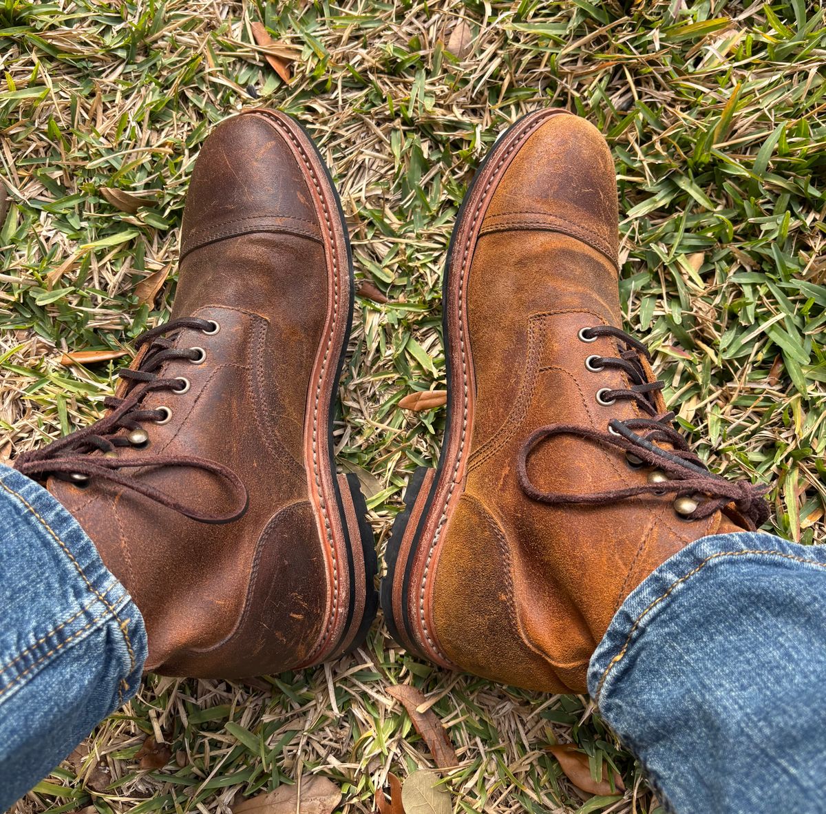 Photo by Nelms on January 2, 2026 of the Parkhurst The Richmond in C.F. Stead Wheatbuck Waxy Commander Suede.