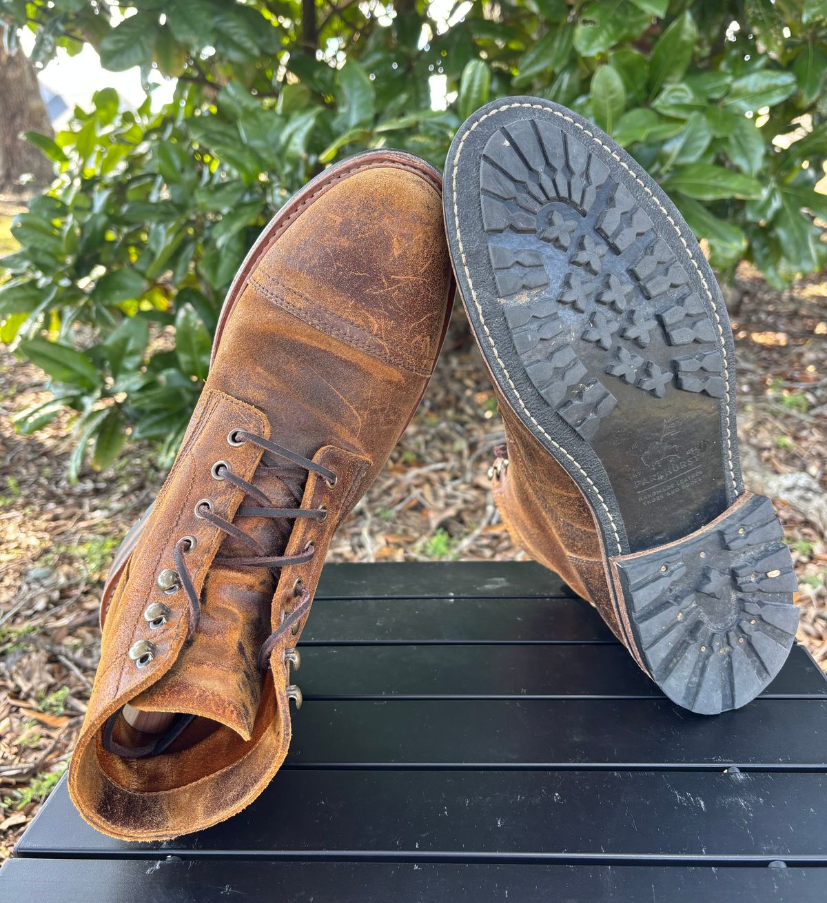 Photo by Nelms on February 2, 2026 of the Parkhurst The Richmond in C.F. Stead Wheatbuck Waxy Commander Suede.