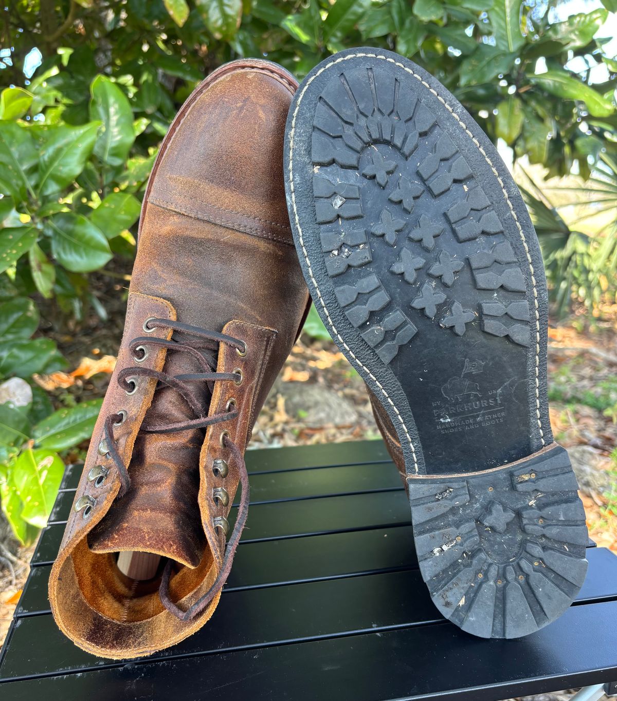 Photo by Nelms on March 1, 2026 of the Parkhurst The Richmond in C.F. Stead Wheatbuck Waxy Commander Suede.