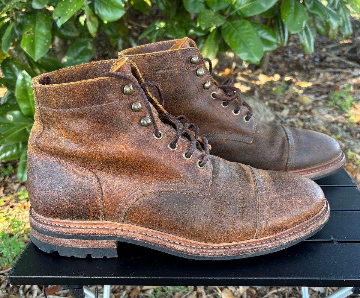 Photo by Nelms on March 1, 2026 of the Parkhurst The Richmond in C.F. Stead Wheatbuck Waxy Commander Suede.