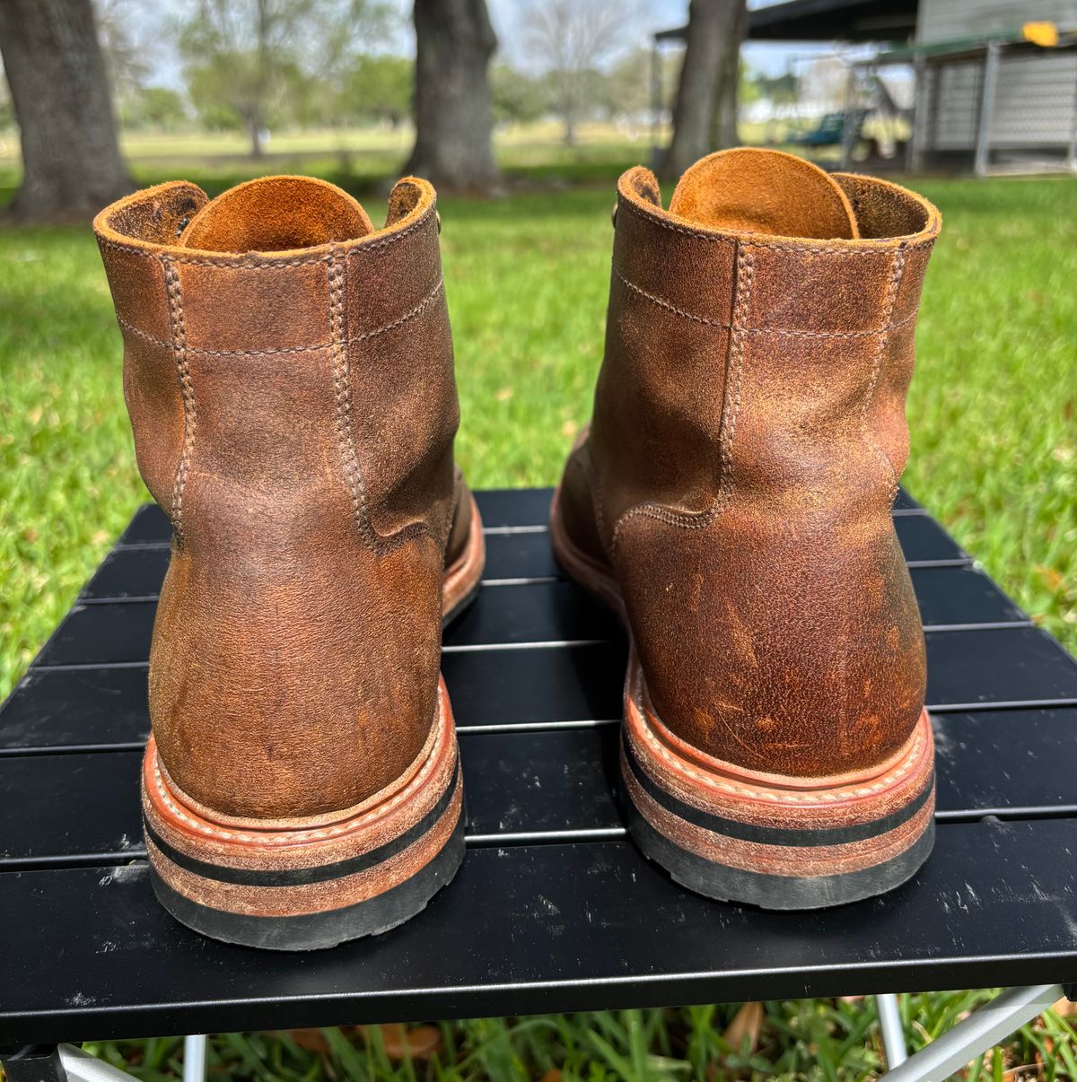 Photo by Nelms on April 3, 2026 of the Parkhurst The Richmond in C.F. Stead Wheatbuck Waxy Commander Suede.