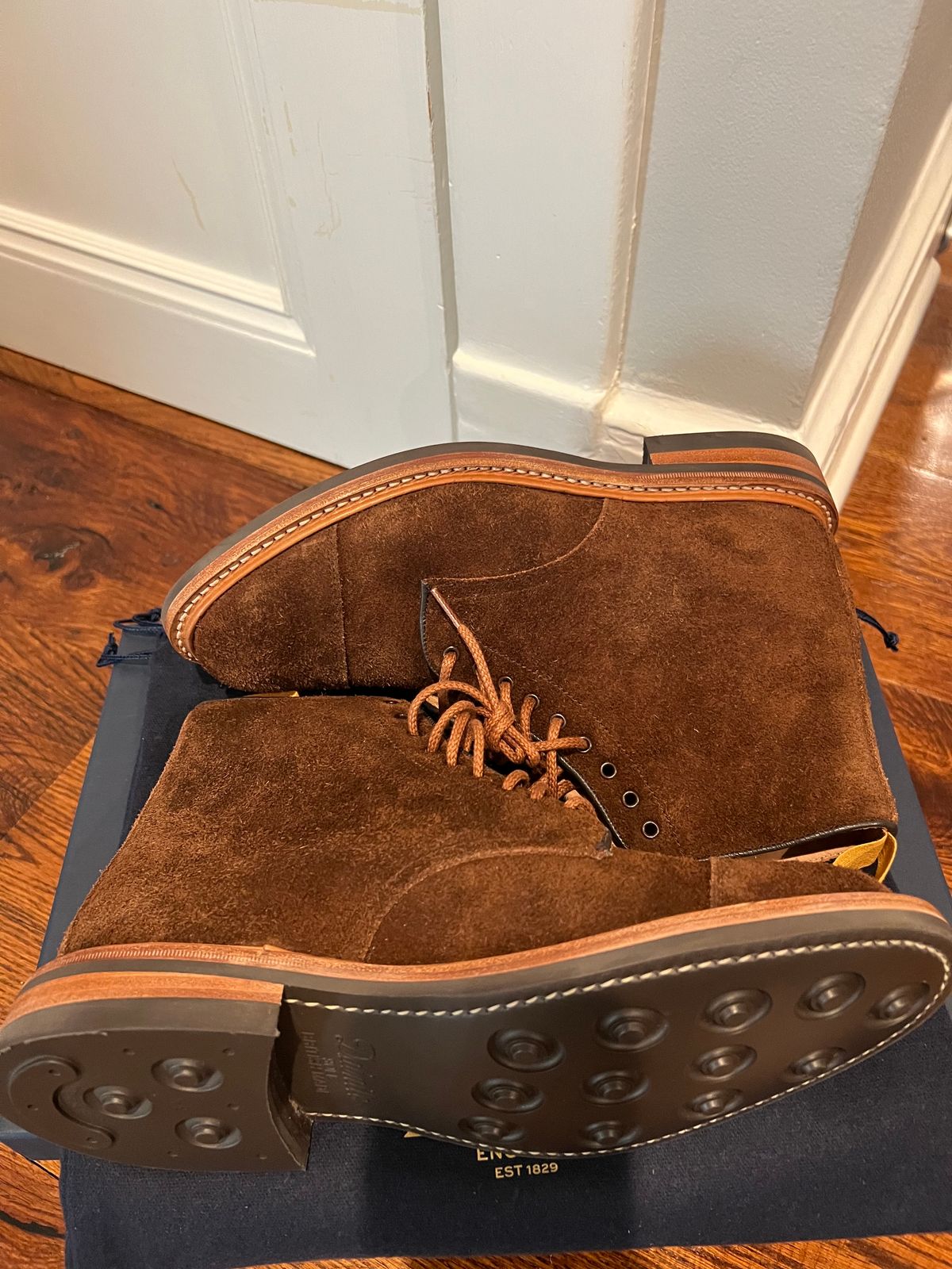 Photo by nbabula on October 7, 2024 of the Tricker's Brett Derby Boot in C.F. Stead Polo Brown Oiled Desert.