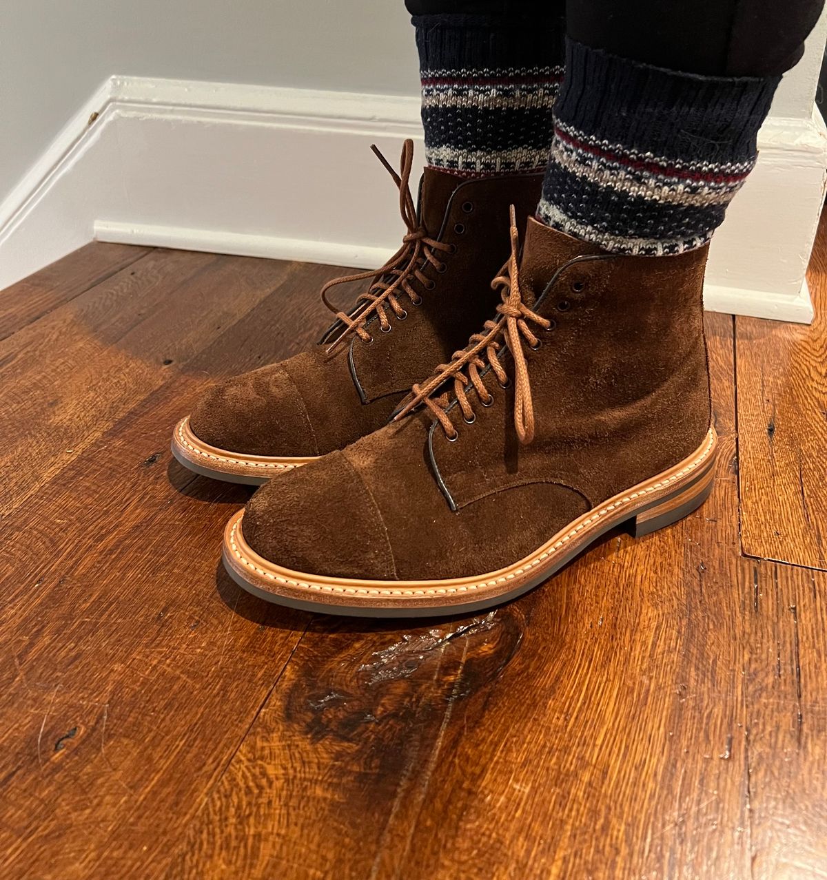 Photo by nbabula on October 7, 2024 of the Tricker's Brett Derby Boot in C.F. Stead Polo Brown Oiled Desert.