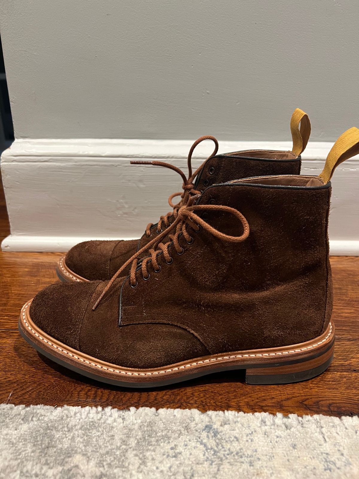 Photo by nbabula on November 5, 2024 of the Tricker's Brett Derby Boot in C.F. Stead Polo Brown Oiled Desert.