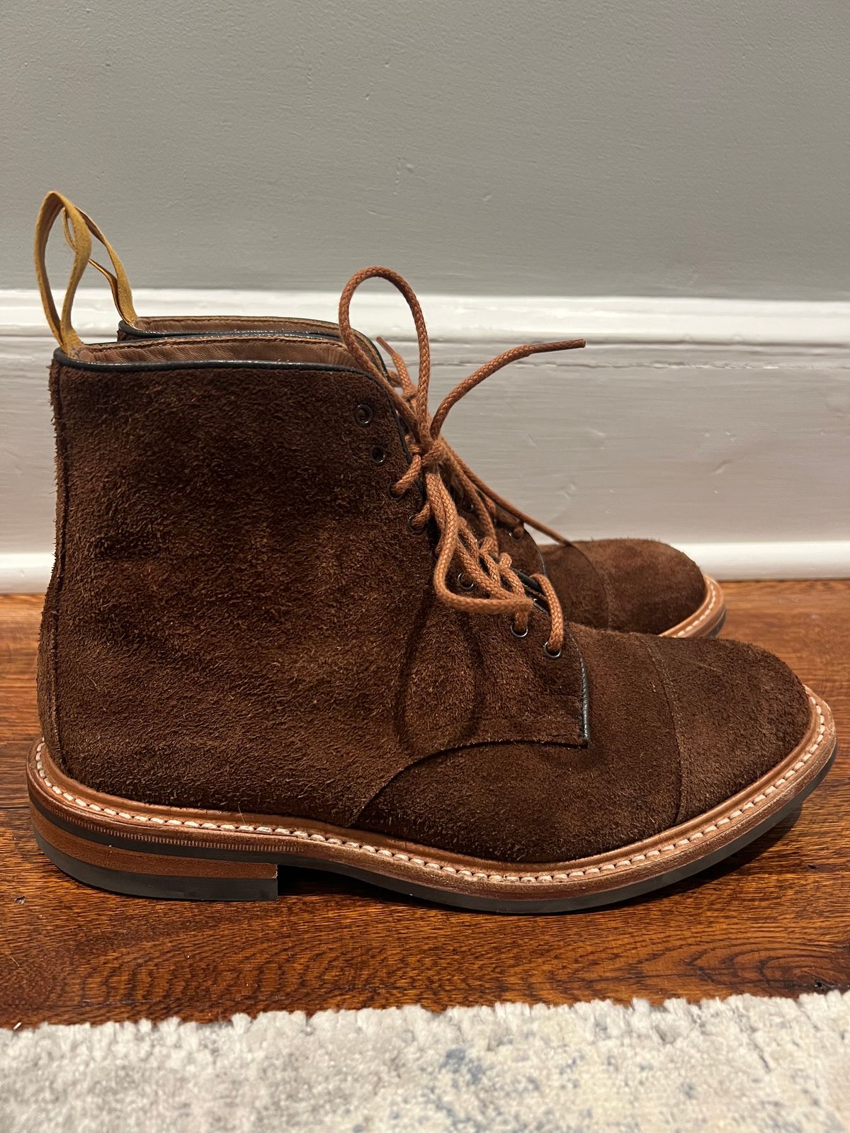 Photo by nbabula on November 5, 2024 of the Tricker's Brett Derby Boot in C.F. Stead Polo Brown Oiled Desert.