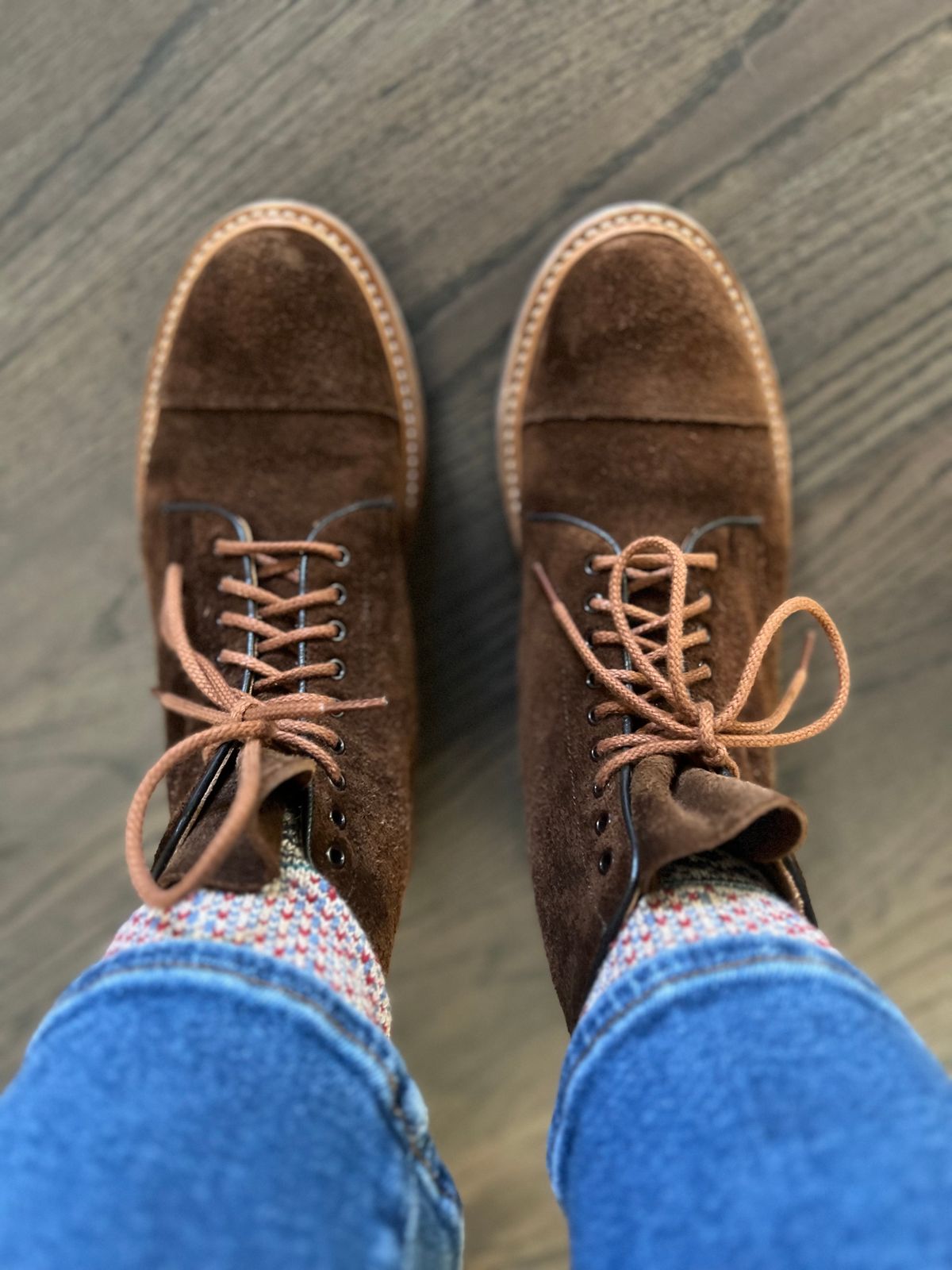 Photo by nbabula on November 14, 2024 of the Tricker's Brett Derby Boot in C.F. Stead Polo Brown Oiled Desert.
