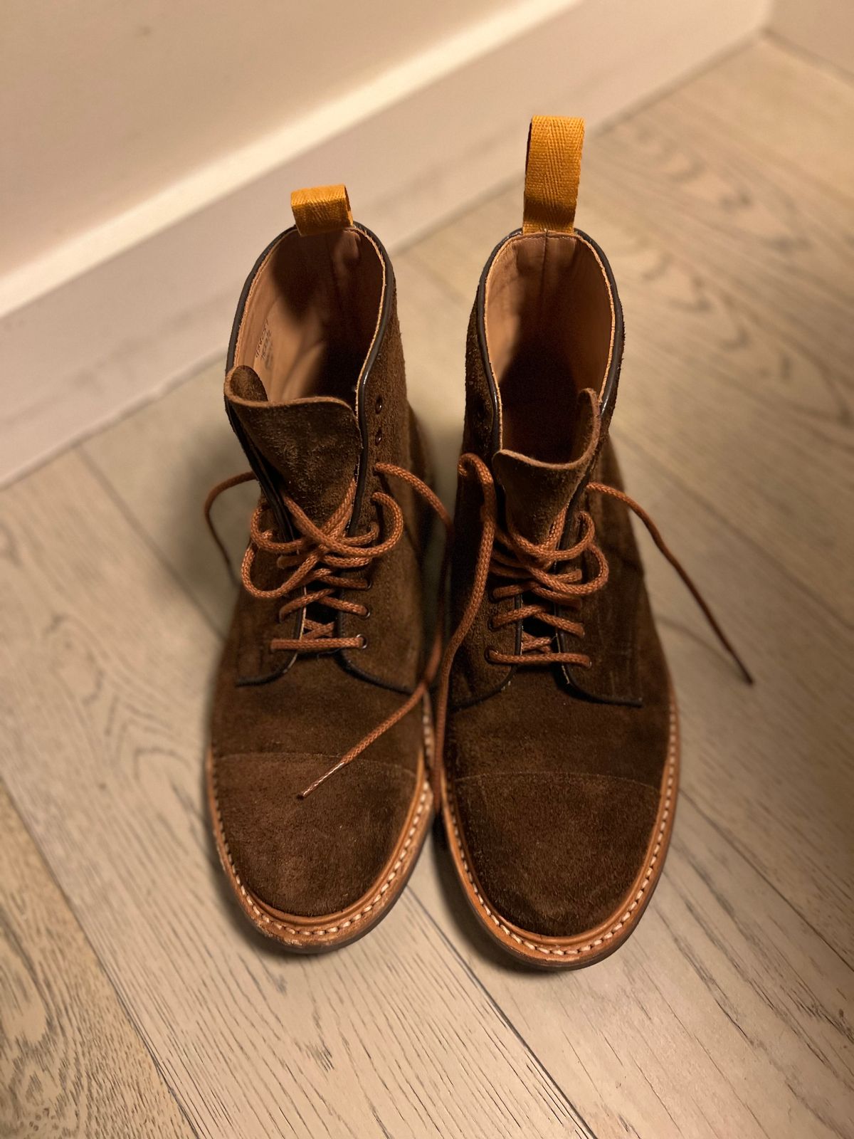 Photo by nbabula on November 23, 2024 of the Tricker's Brett Derby Boot in C.F. Stead Polo Brown Oiled Desert.