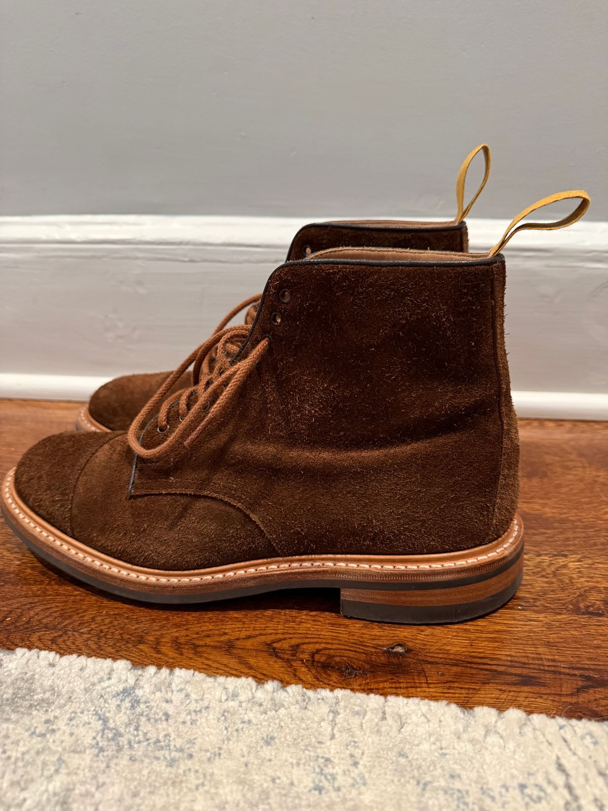 Photo by nbabula on December 5, 2024 of the Tricker's Brett Derby Boot in C.F. Stead Polo Brown Oiled Desert.