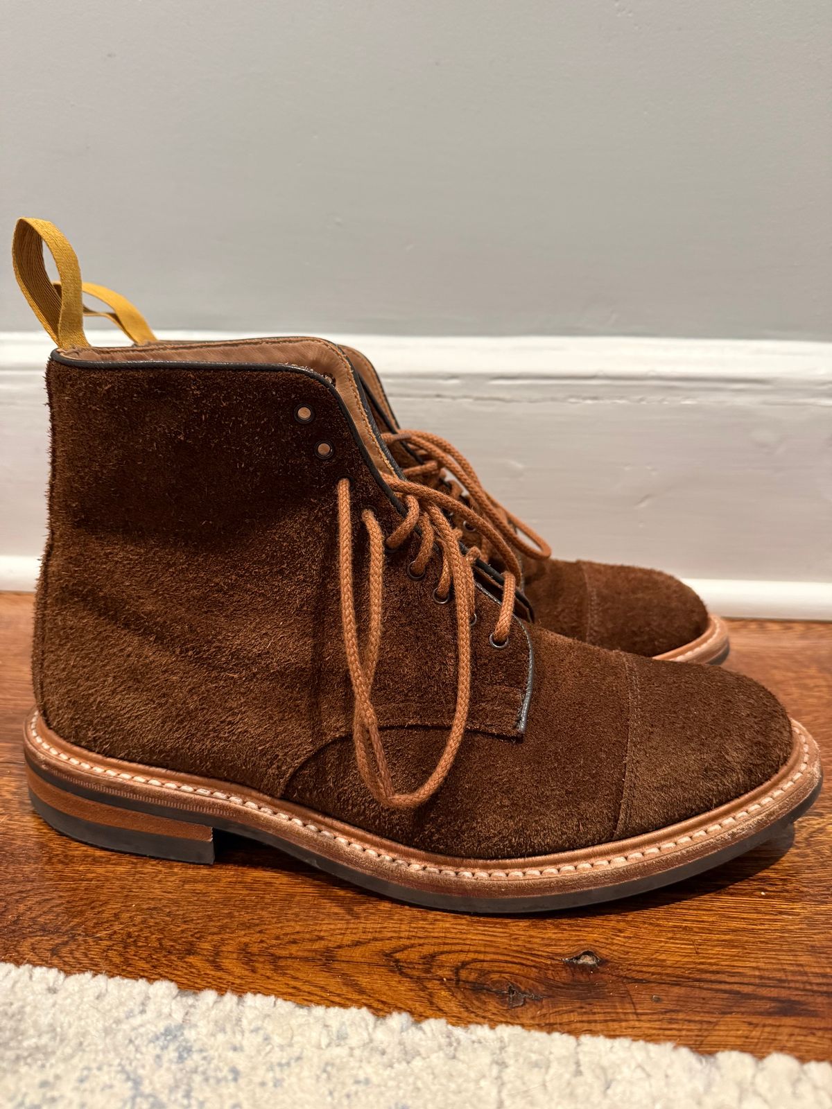 Photo by nbabula on December 5, 2024 of the Tricker's Brett Derby Boot in C.F. Stead Polo Brown Oiled Desert.