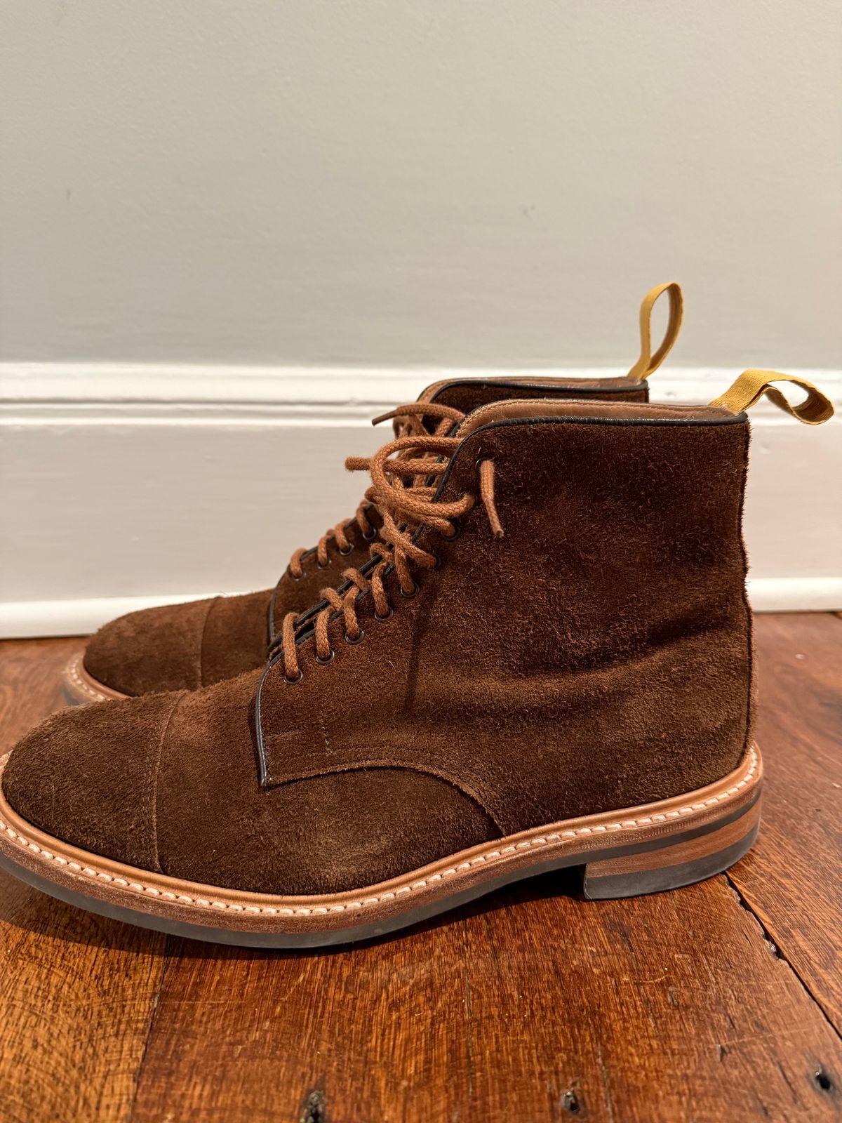 Photo by nbabula on January 4, 2025 of the Tricker's Brett Derby Boot in C.F. Stead Polo Brown Oiled Desert.