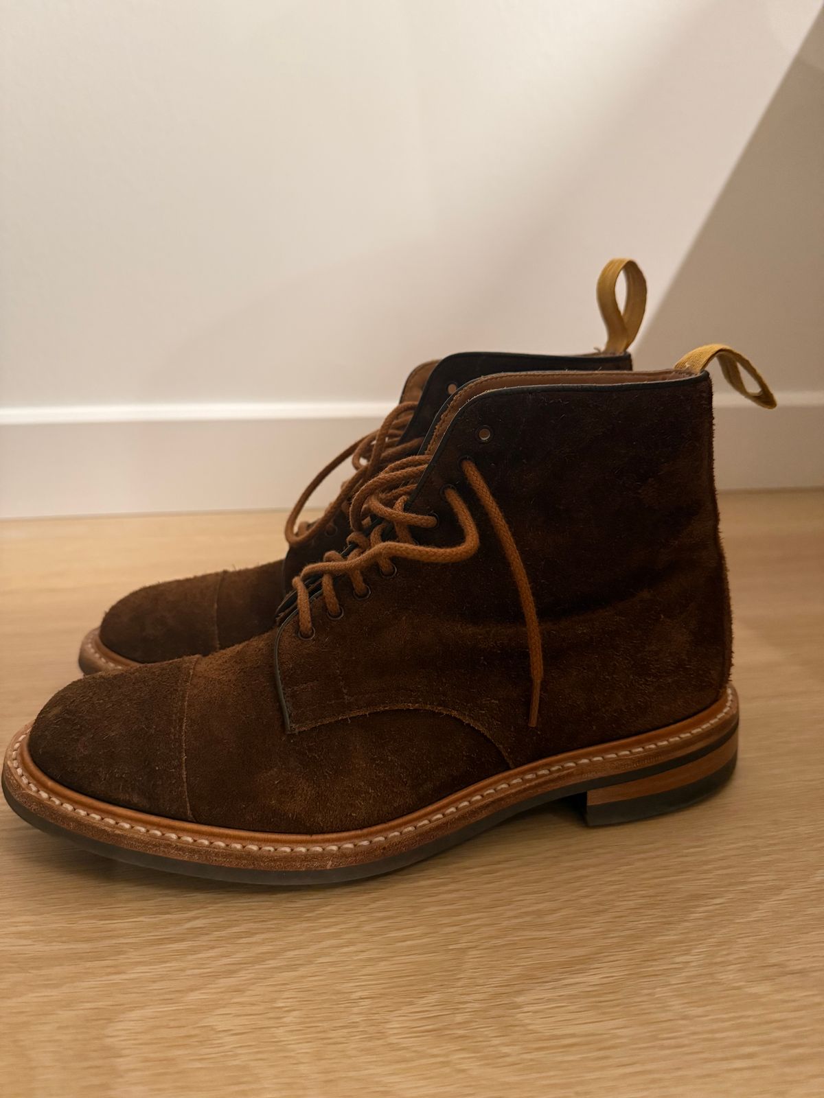 Photo by nbabula on April 6, 2025 of the Tricker's Brett Derby Boot in C.F. Stead Polo Brown Oiled Desert.