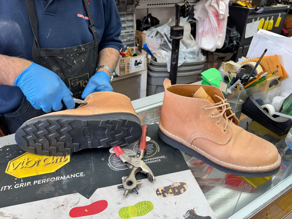 Photo by dogman on May 4, 2026 of the Yuketen Farmer’s Chukka in Waxed Rough Out Vachetta & Vachetta.