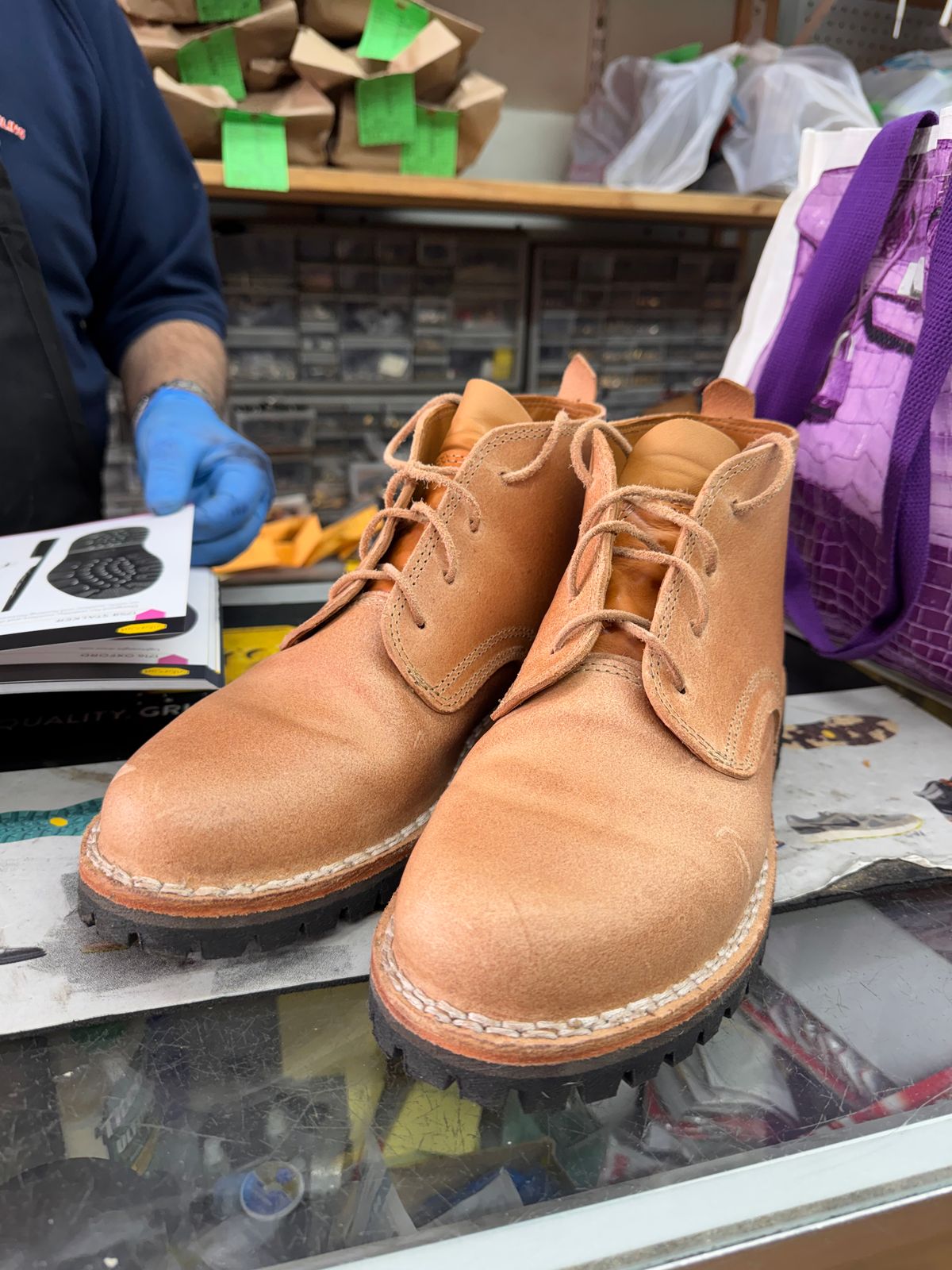 Photo by dogman on April 30, 2026 of the Yuketen Farmer’s Chukka in Waxed Rough Out Vachetta & Vachetta.