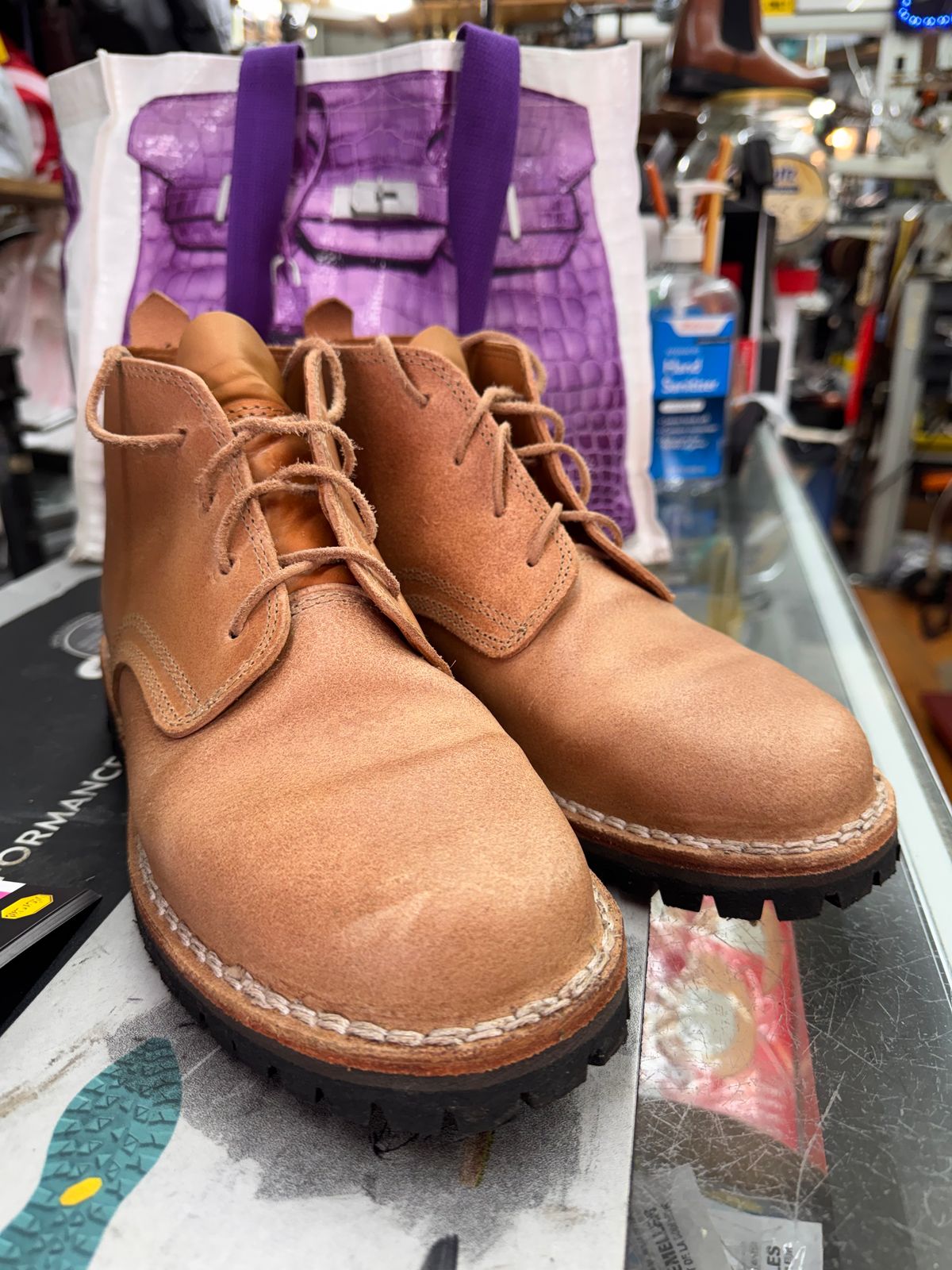 Photo by dogman on April 30, 2026 of the Yuketen Farmer’s Chukka in Waxed Rough Out Vachetta & Vachetta.